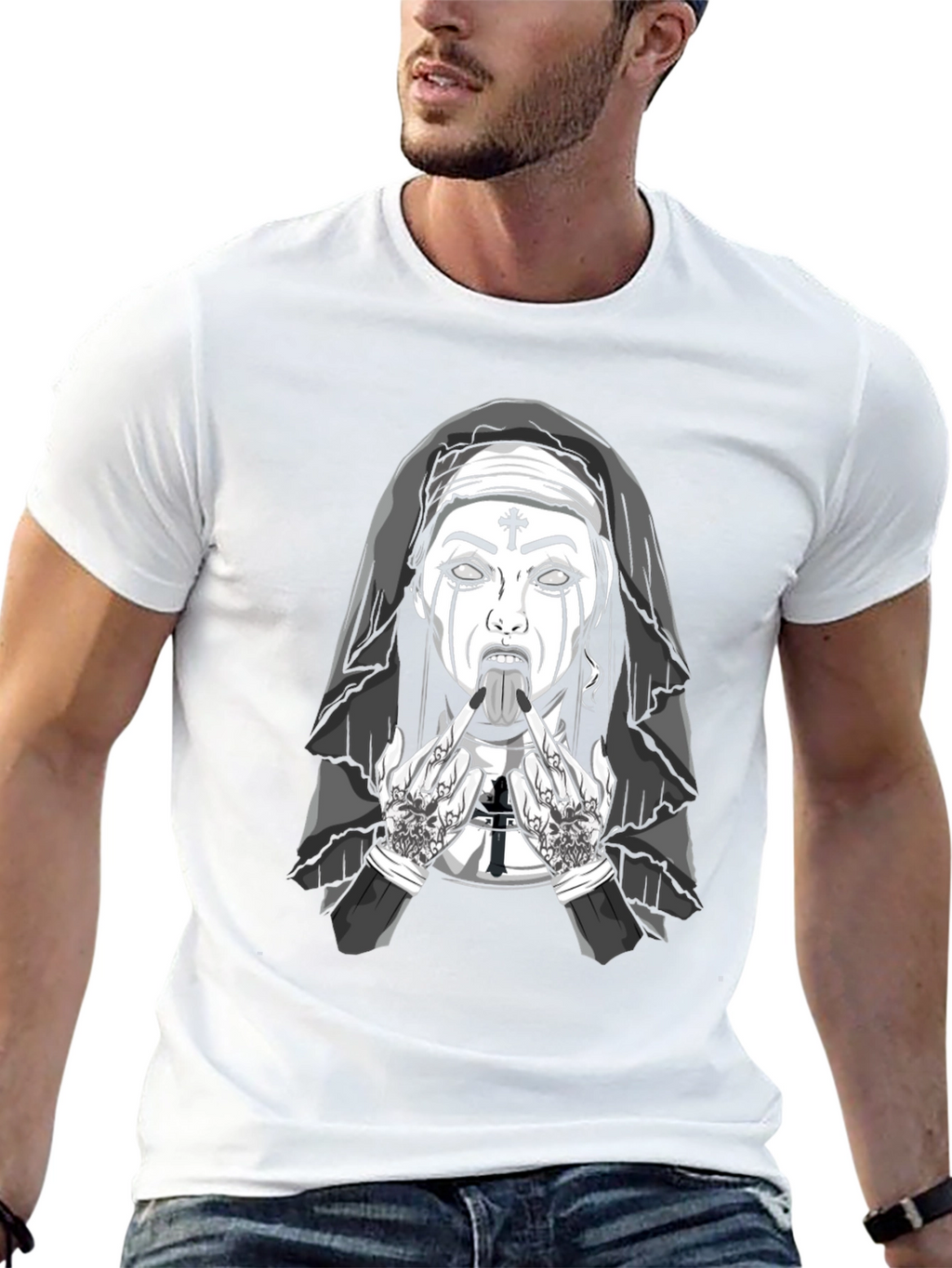Rebellious Nun Graphic T-Shirt - Black