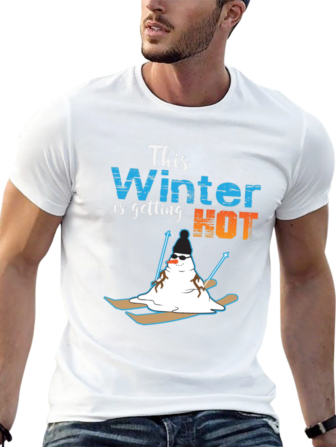 Funny Melting Snowman Skiing T-Shirt