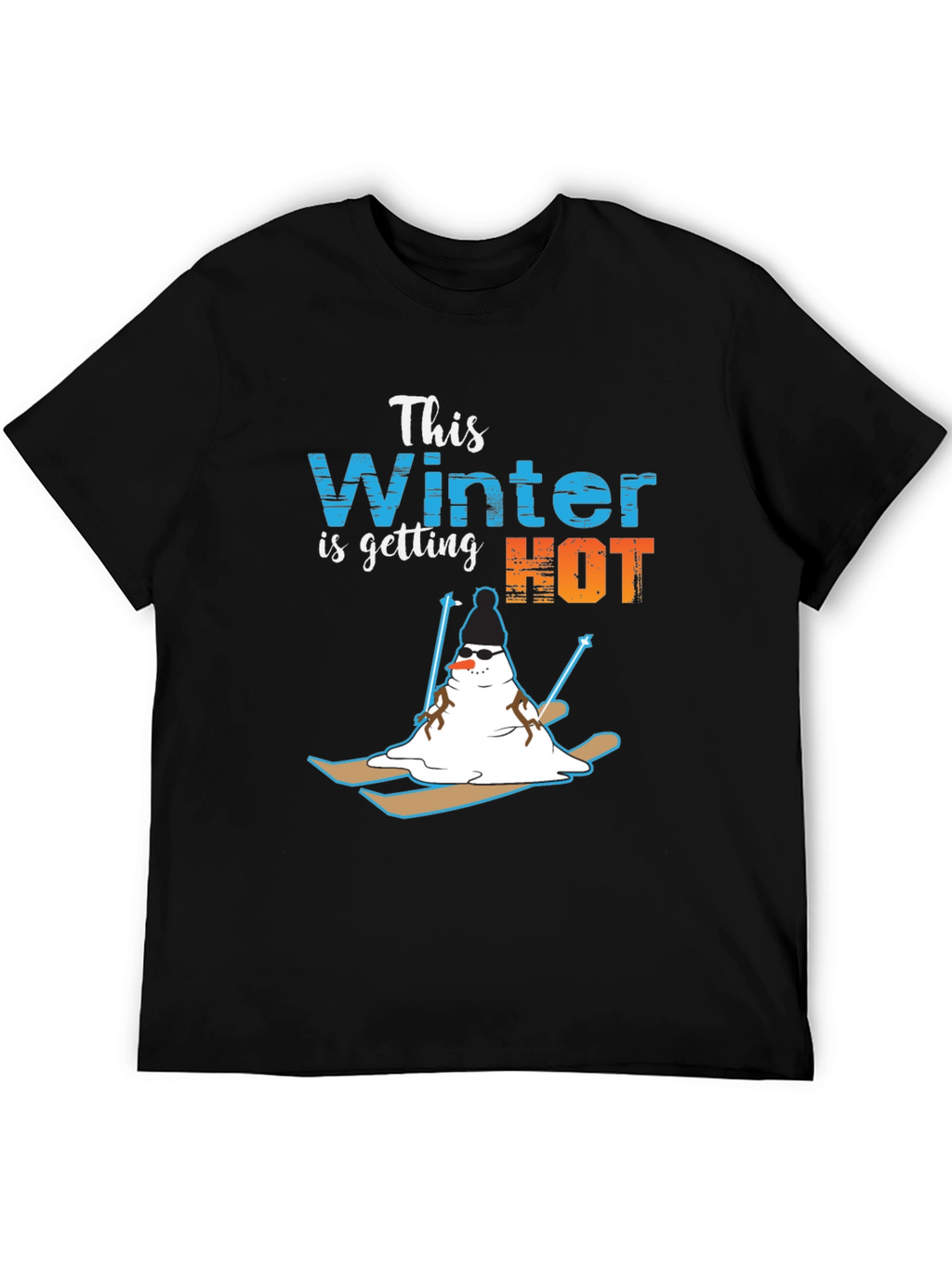 Funny Melting Snowman Skiing T-Shirt