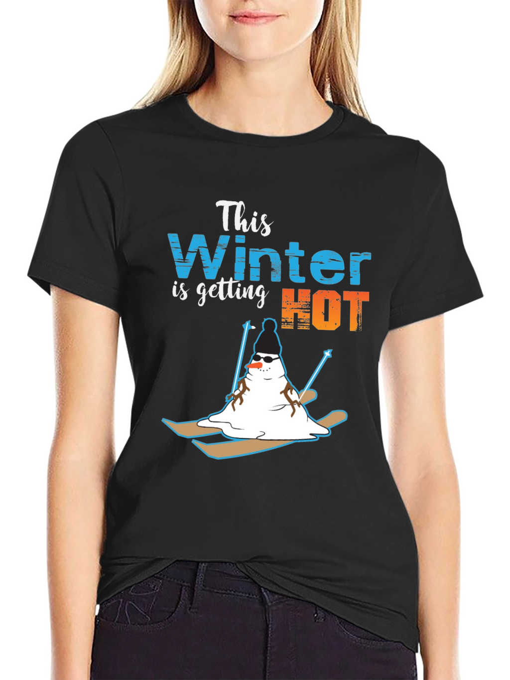 Funny Melting Snowman Skiing T-Shirt