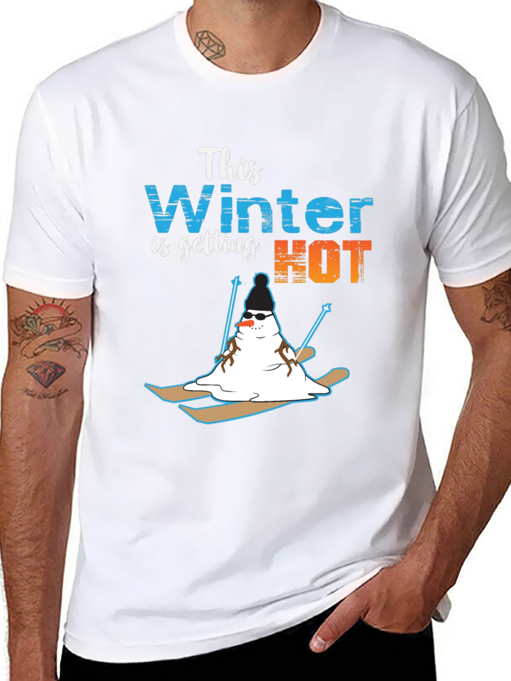 Funny Melting Snowman Skiing T-Shirt