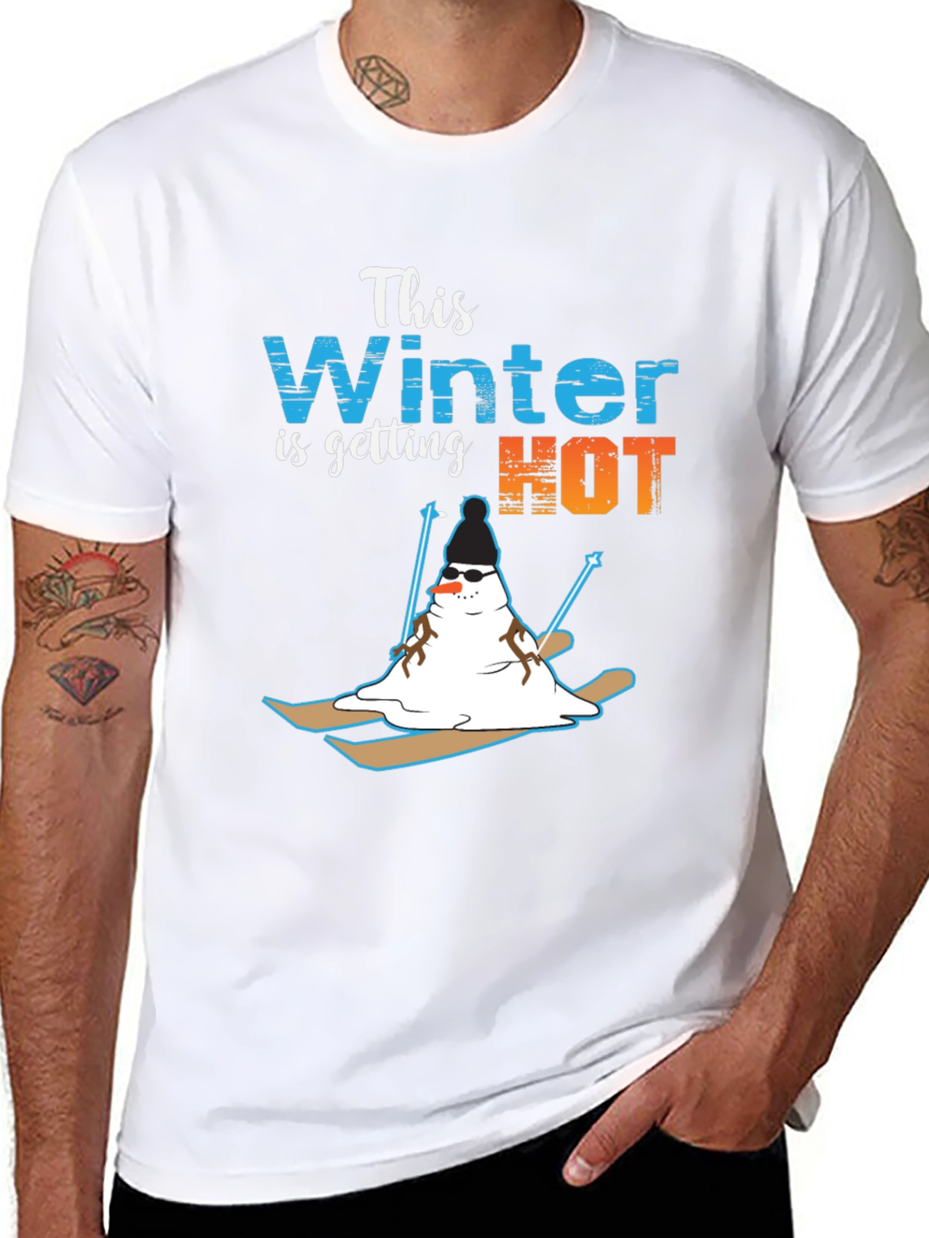 Funny Melting Snowman Skiing T-Shirt