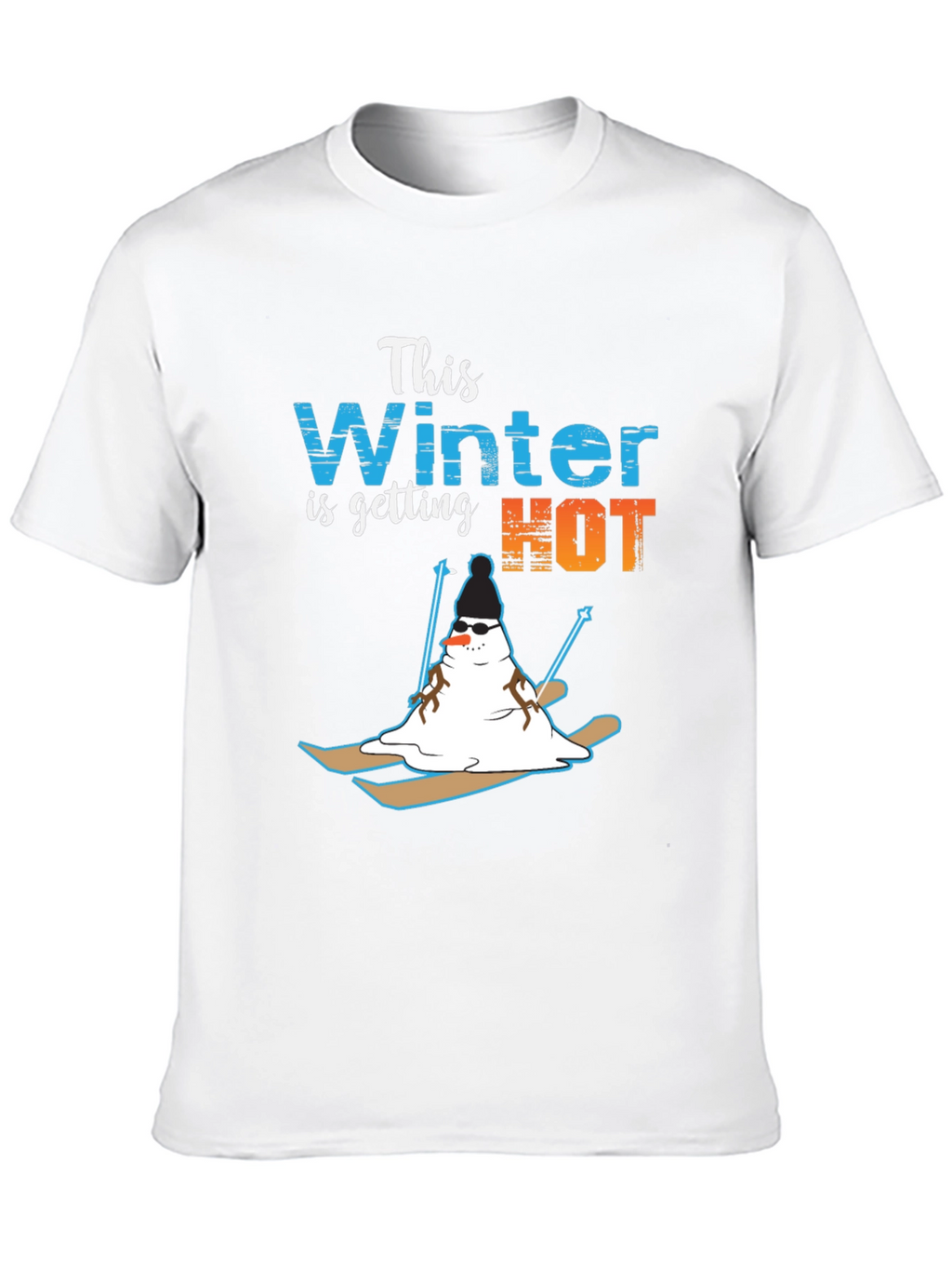 Funny Melting Snowman Skiing T-Shirt