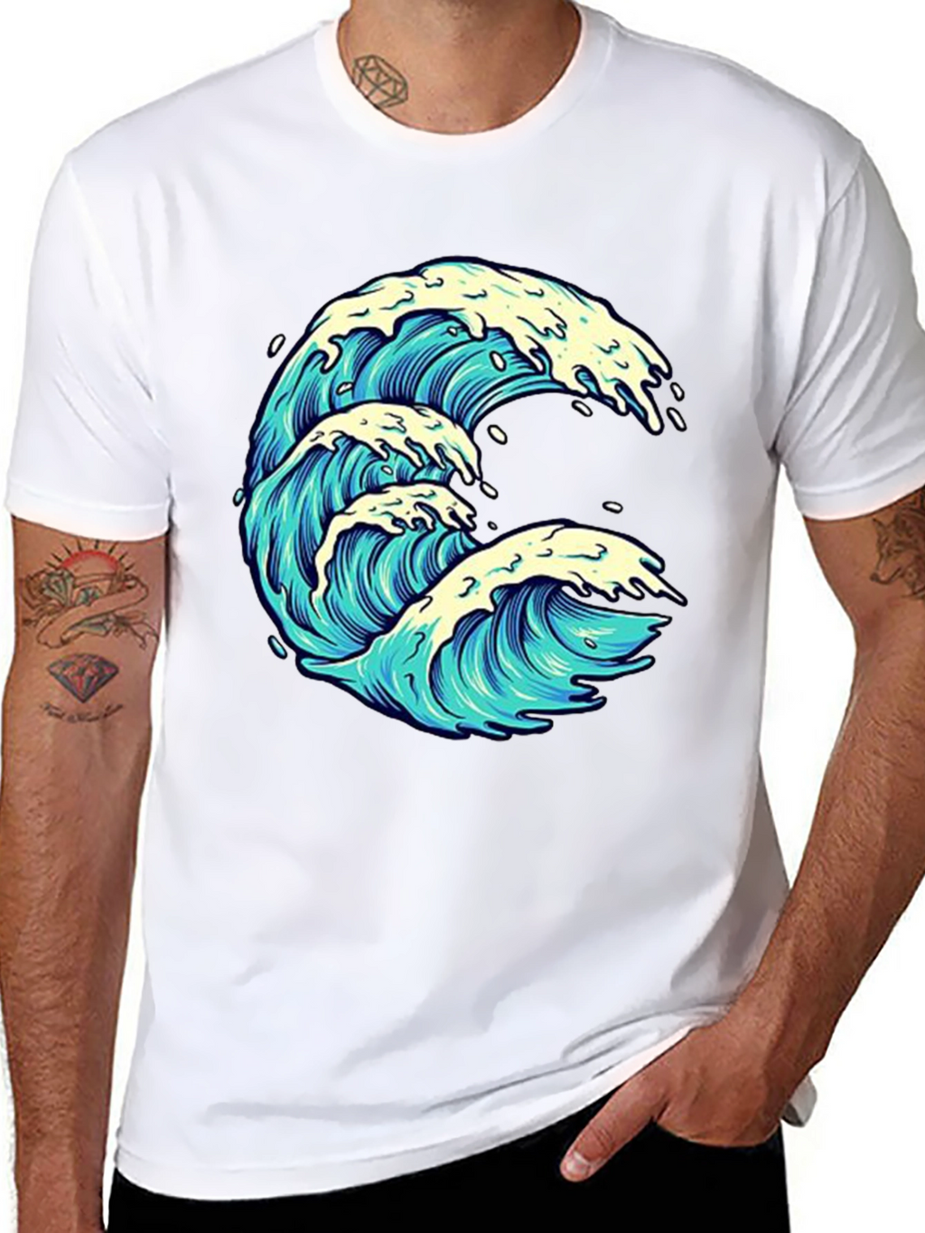 Wave Graphic Print Black Tee