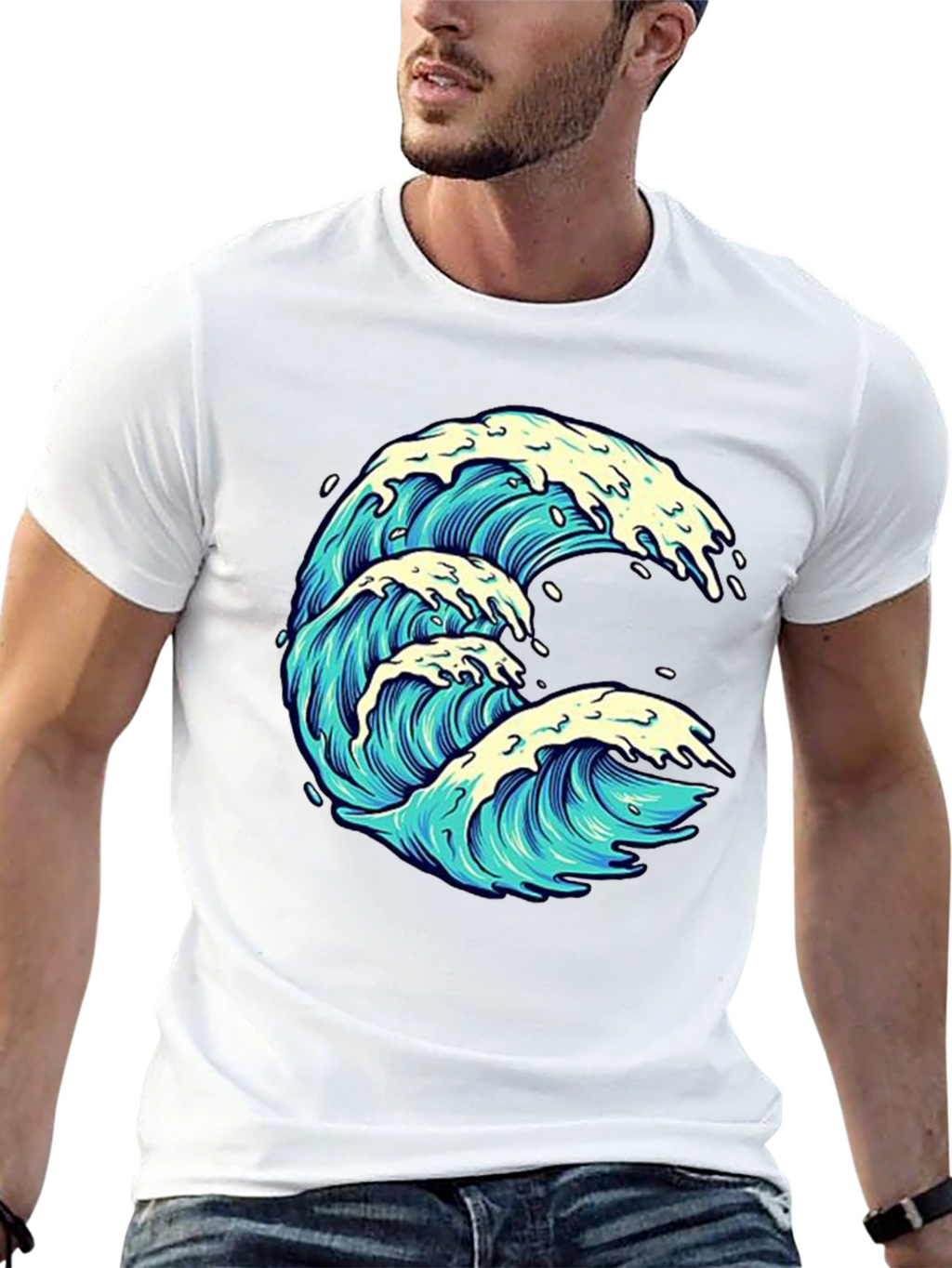 Wave Graphic Print Black Tee