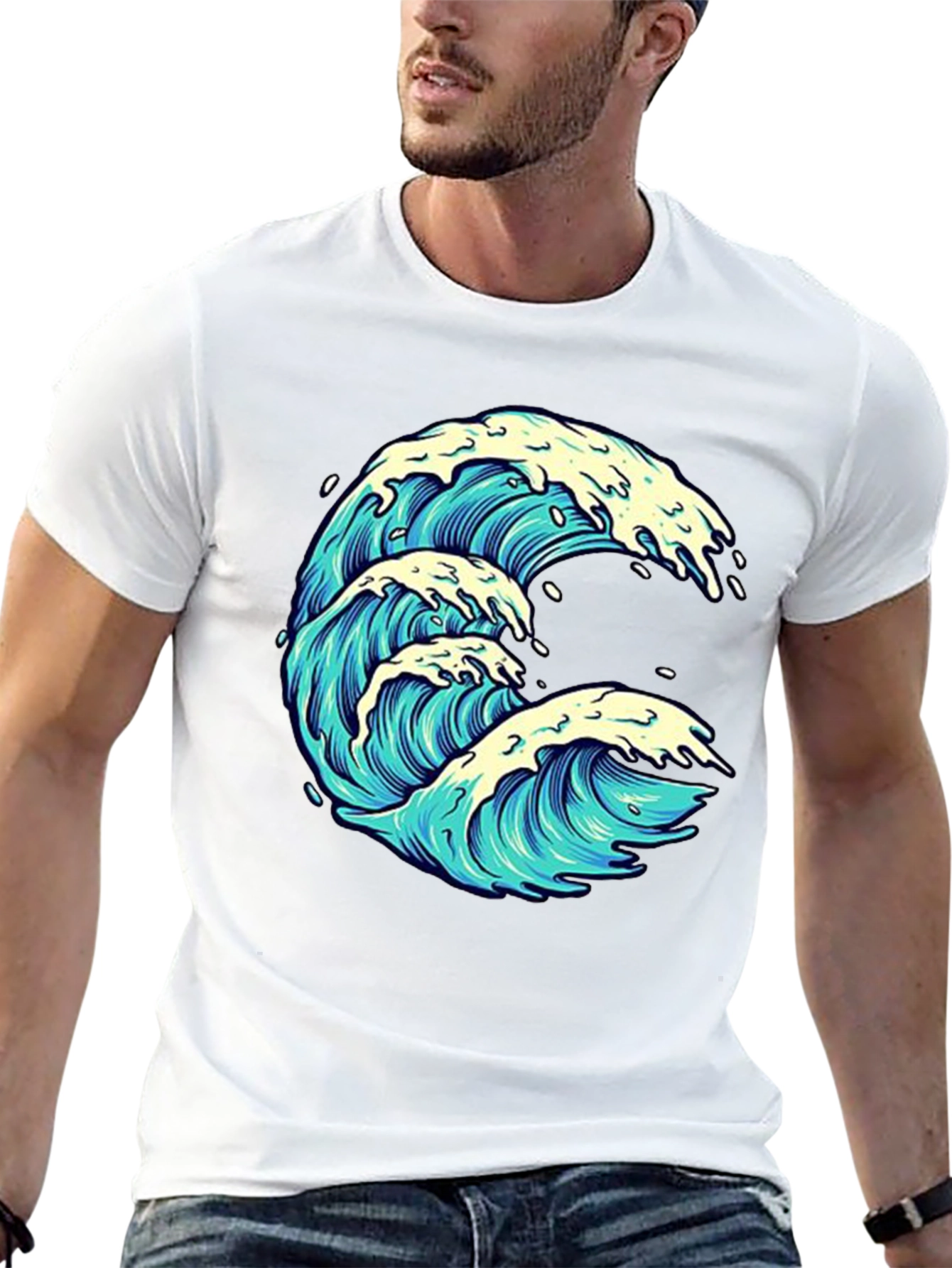 Wave Graphic Print Black Tee