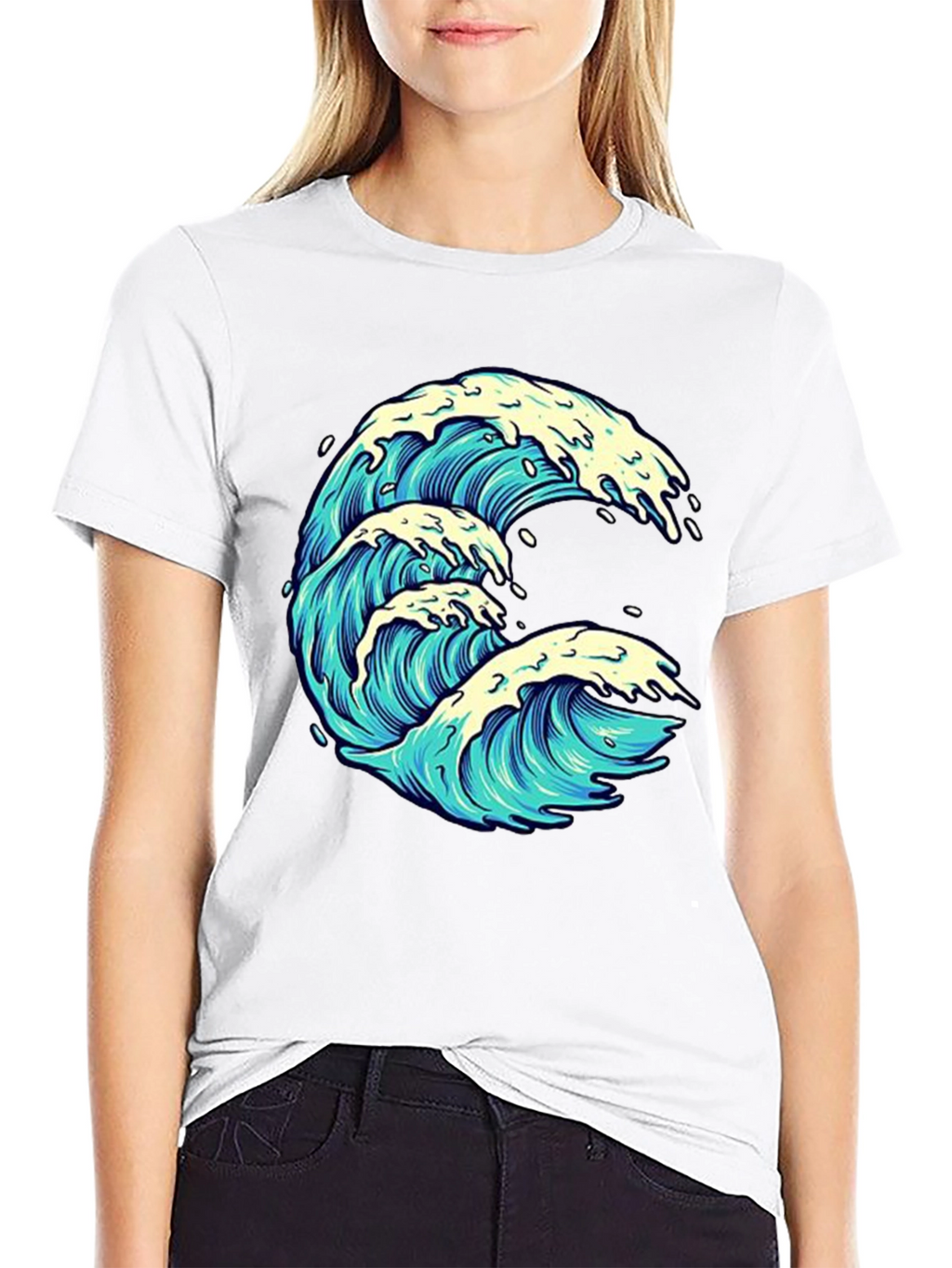 Wave Graphic Print Black Tee