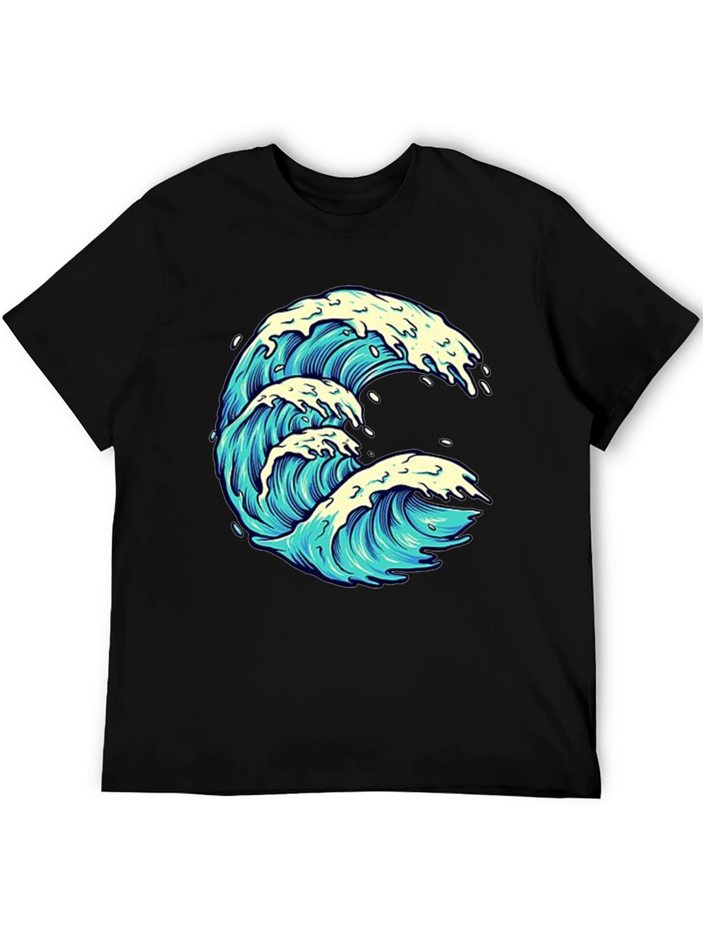 Wave Graphic Print Black Tee