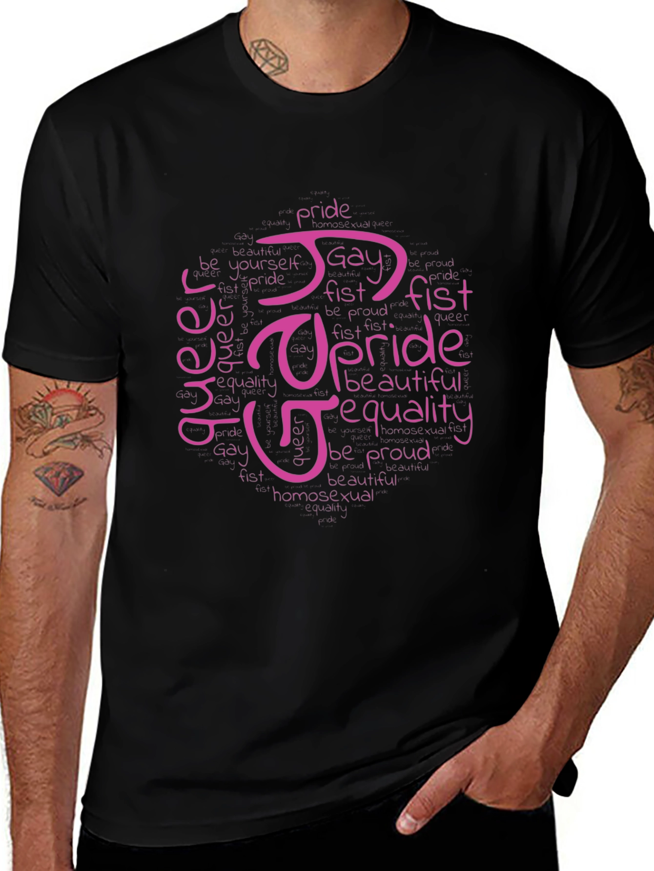 Pride LGBTQ+ Word Art T-Shirt - Black