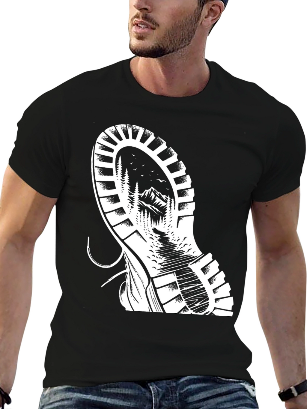 Nature Boot Print Graphic Tee - Black