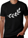 Mens Black T-Shirt with Olive Branch Design