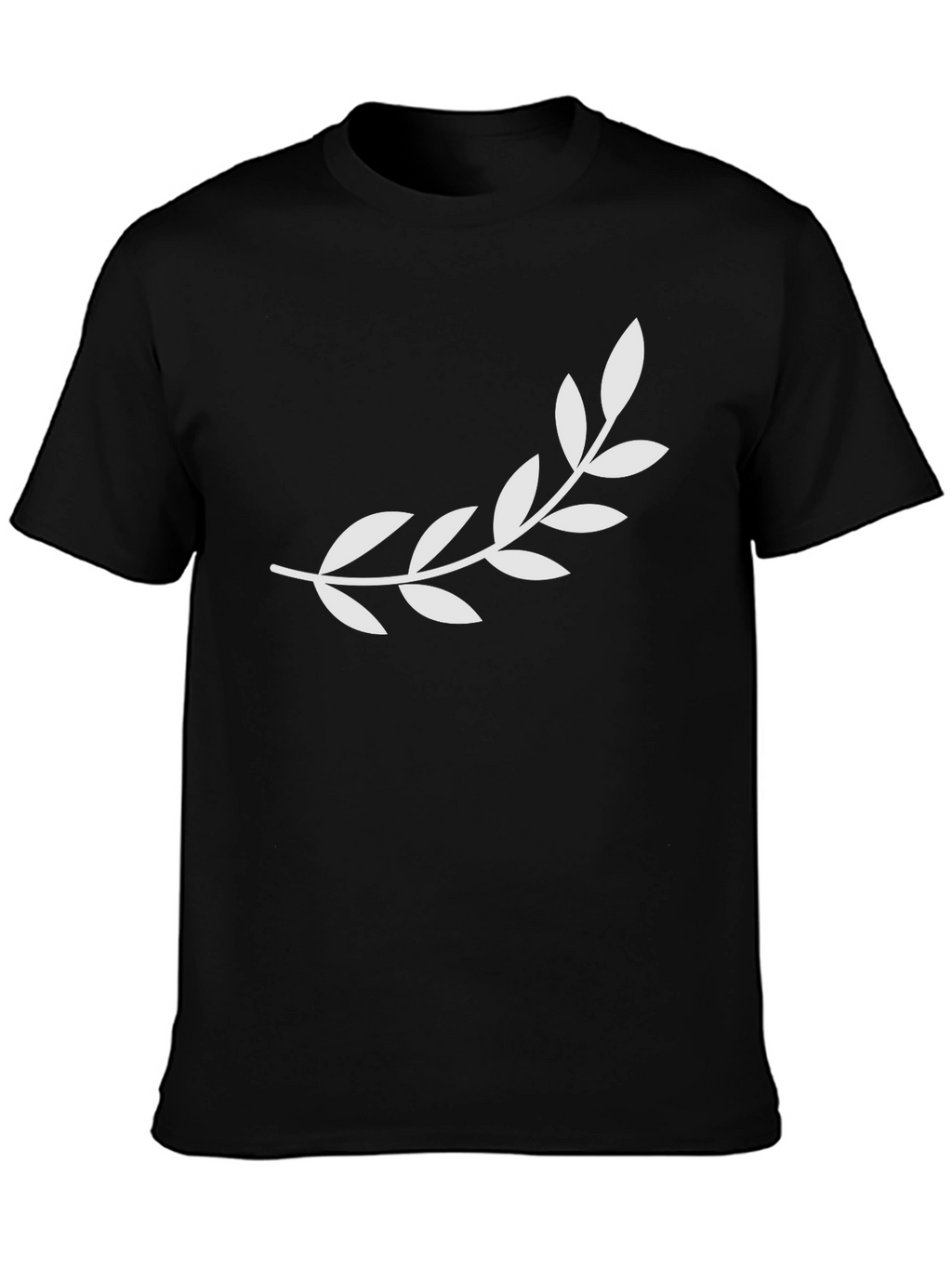 Mens Black T-Shirt with Olive Branch Design