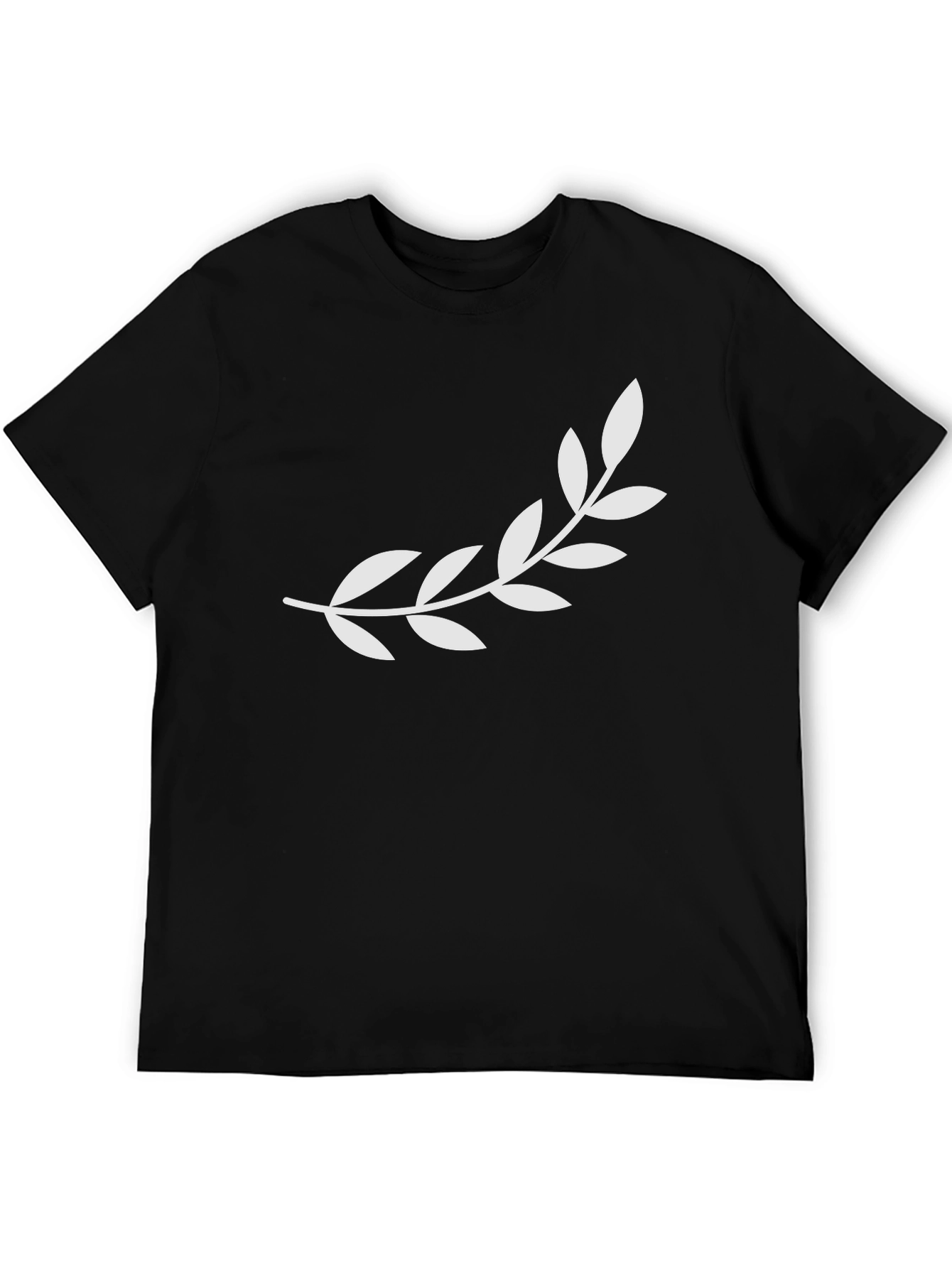 Mens Black T-Shirt with Olive Branch Design