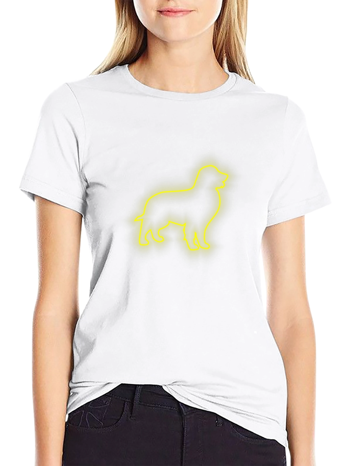 Neon Dog Outline Black T-Shirt