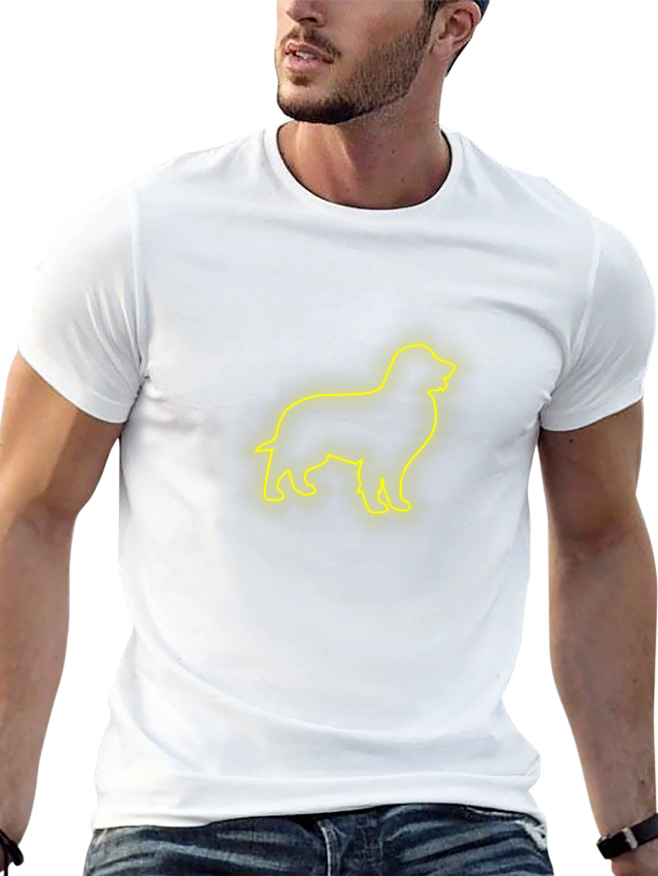 Neon Dog Outline Black T-Shirt