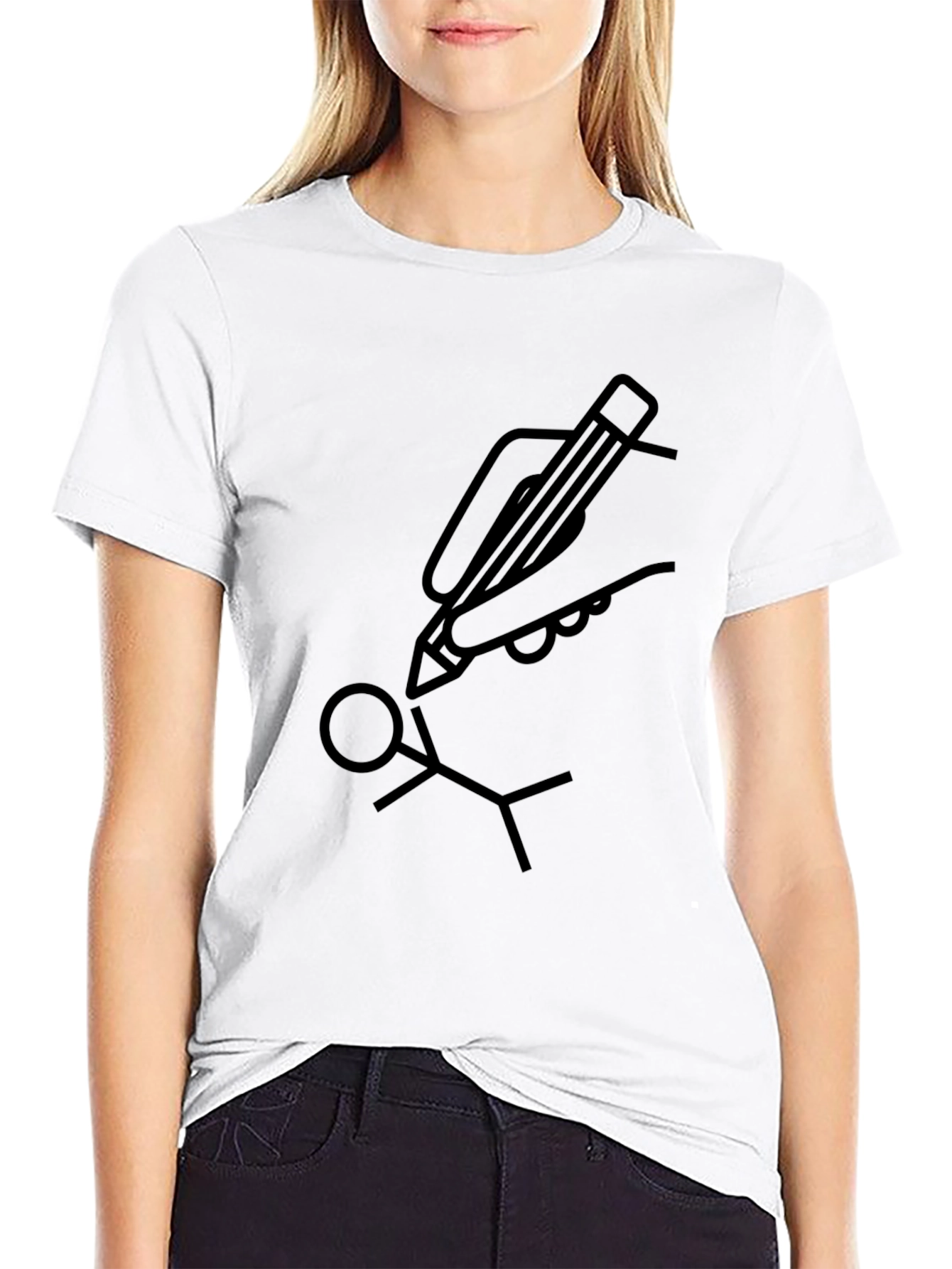 Hand Drawn Stick Figure Tee - Black