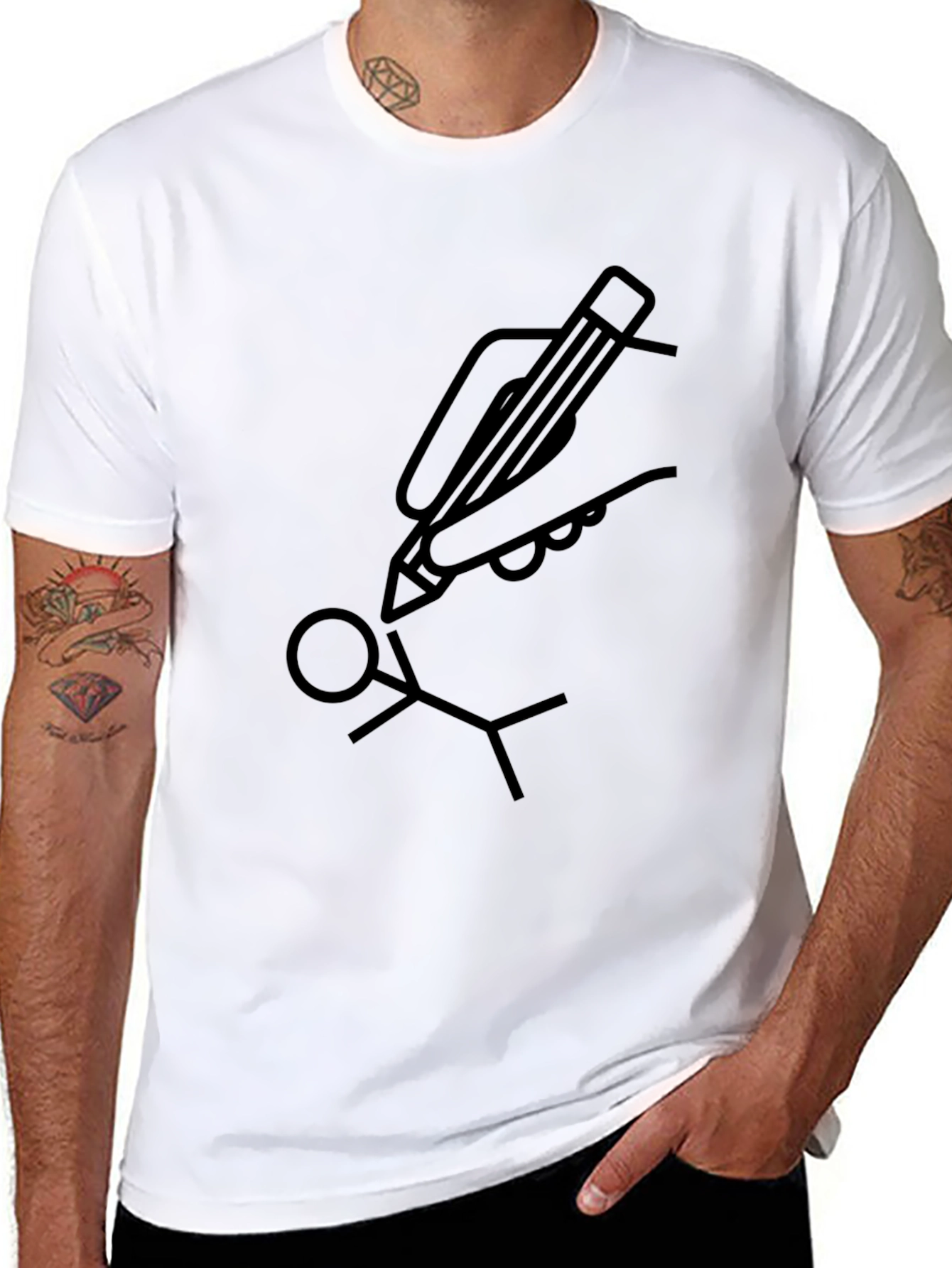 Hand Drawn Stick Figure Tee - Black