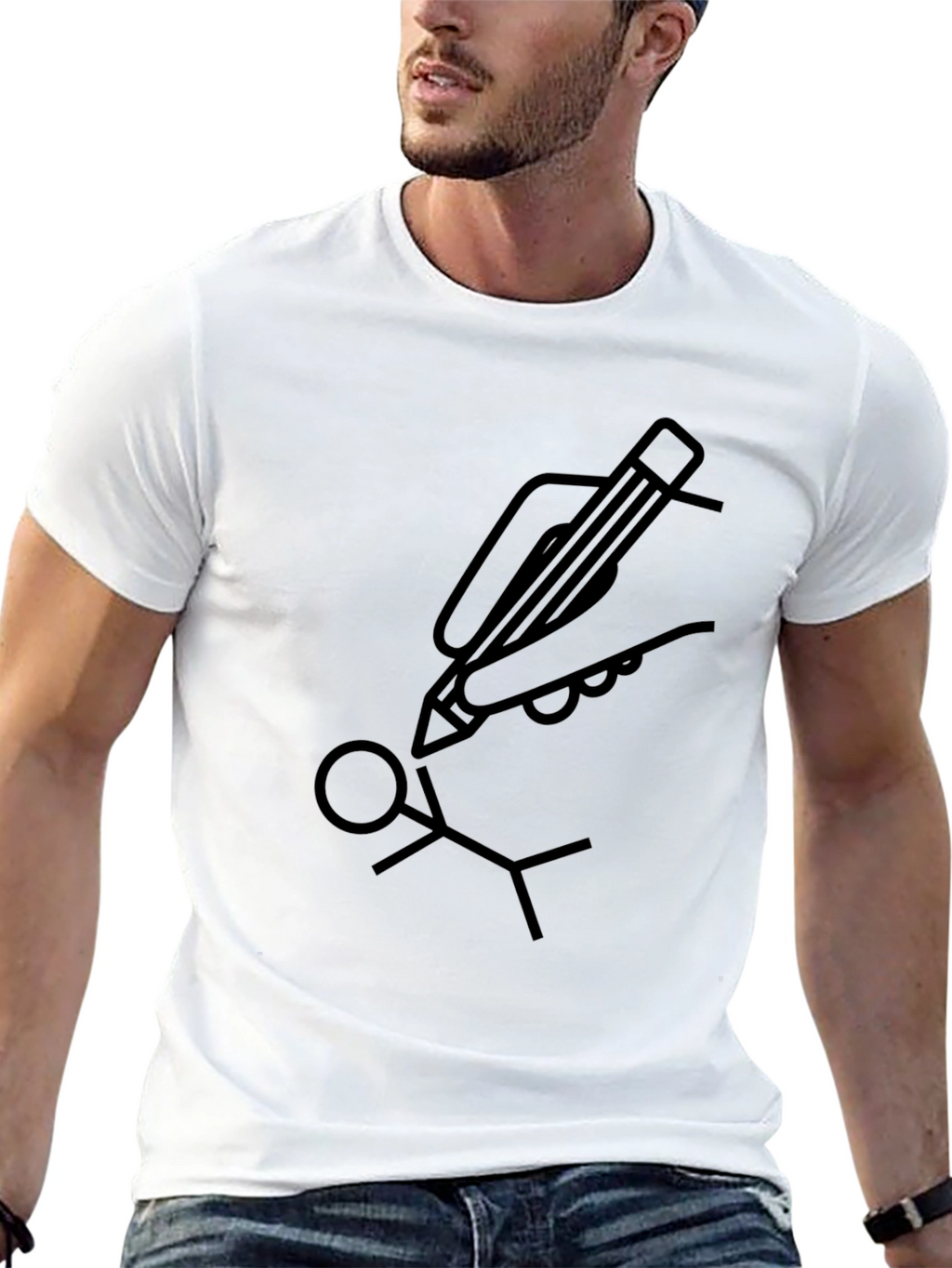 Hand Drawn Stick Figure Tee - Black