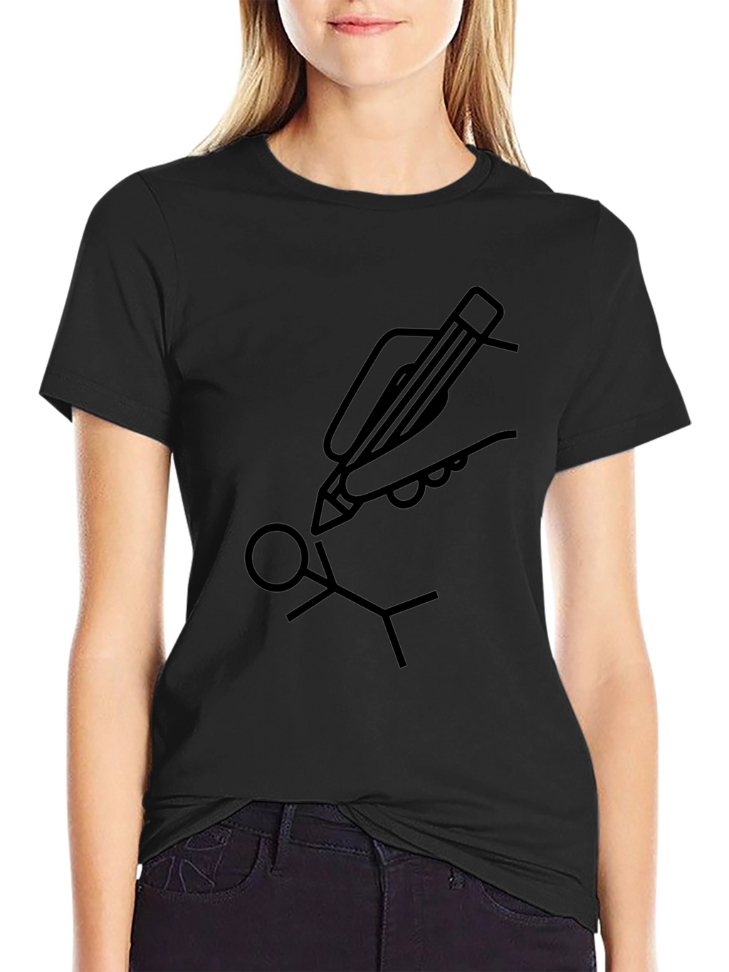 Hand Drawn Stick Figure Tee - Black