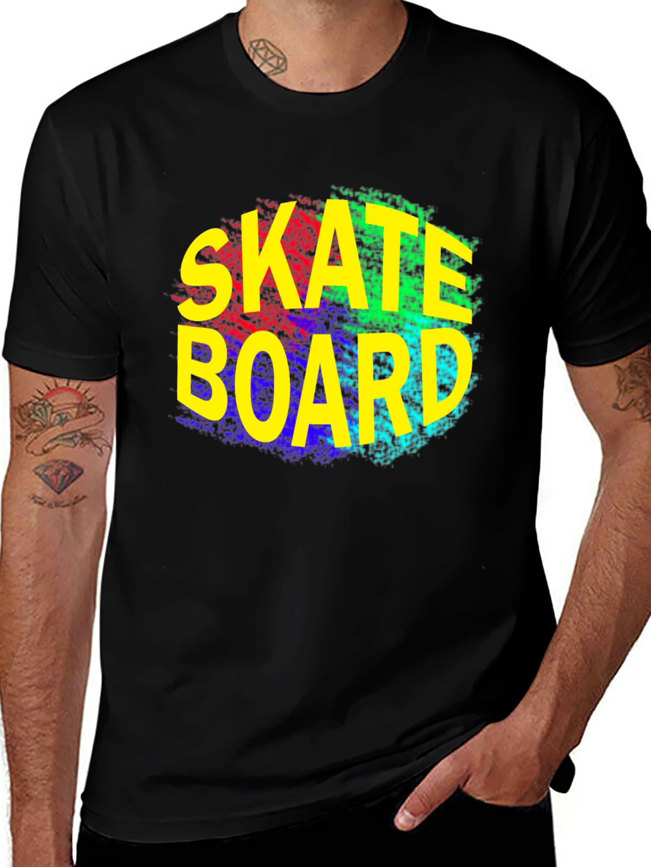 Skateboard Graphic Tee - Trendy Black T-Shirt