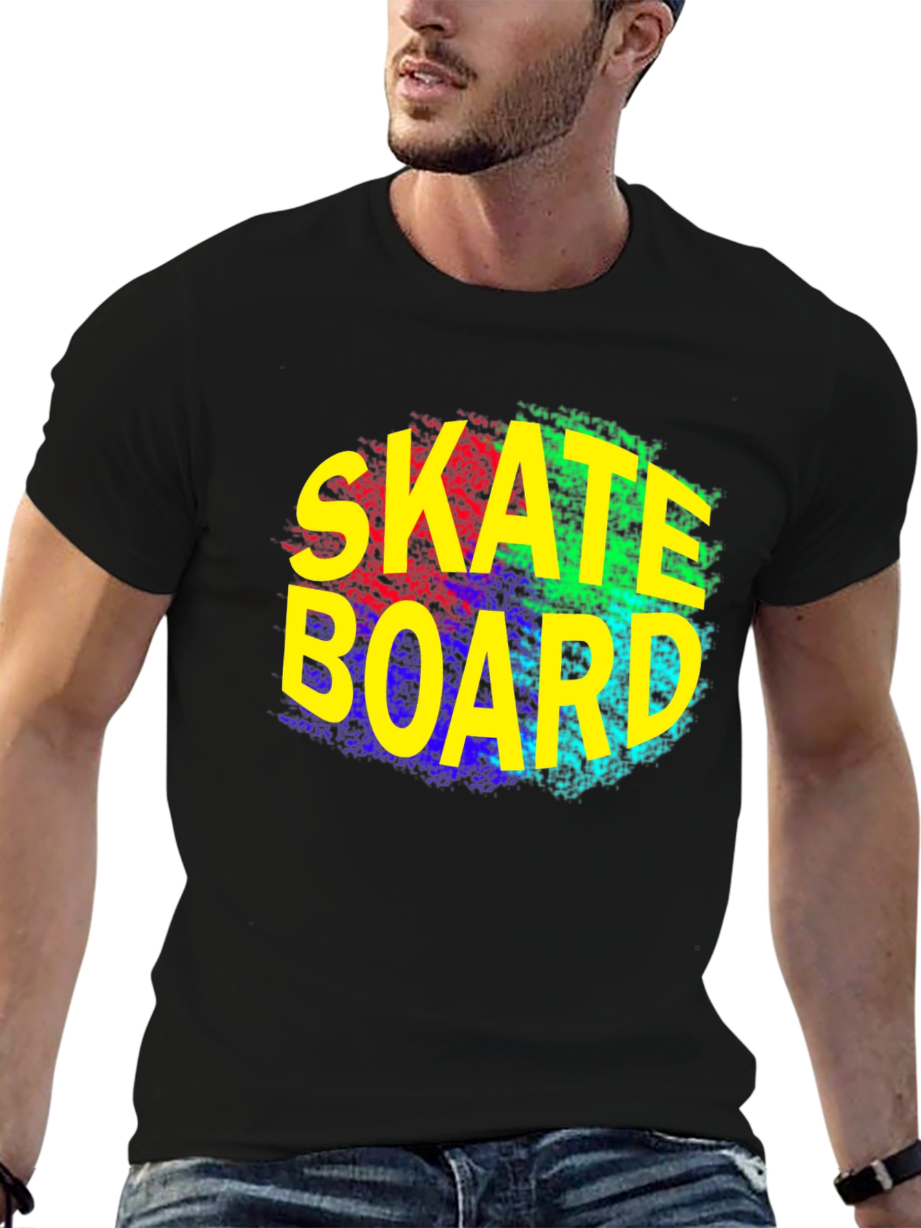 Skateboard Graphic Tee - Trendy Black T-Shirt
