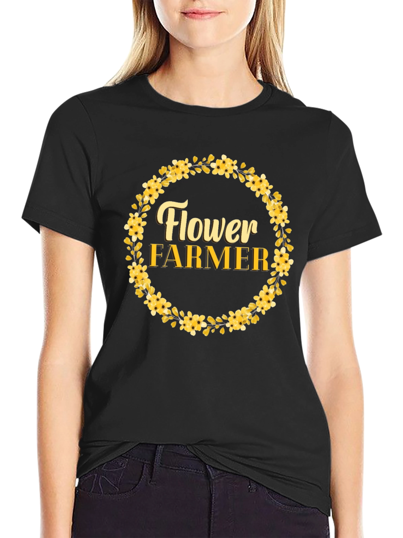 Flower Farmer Graphic T-Shirt - Floral Wreath Design