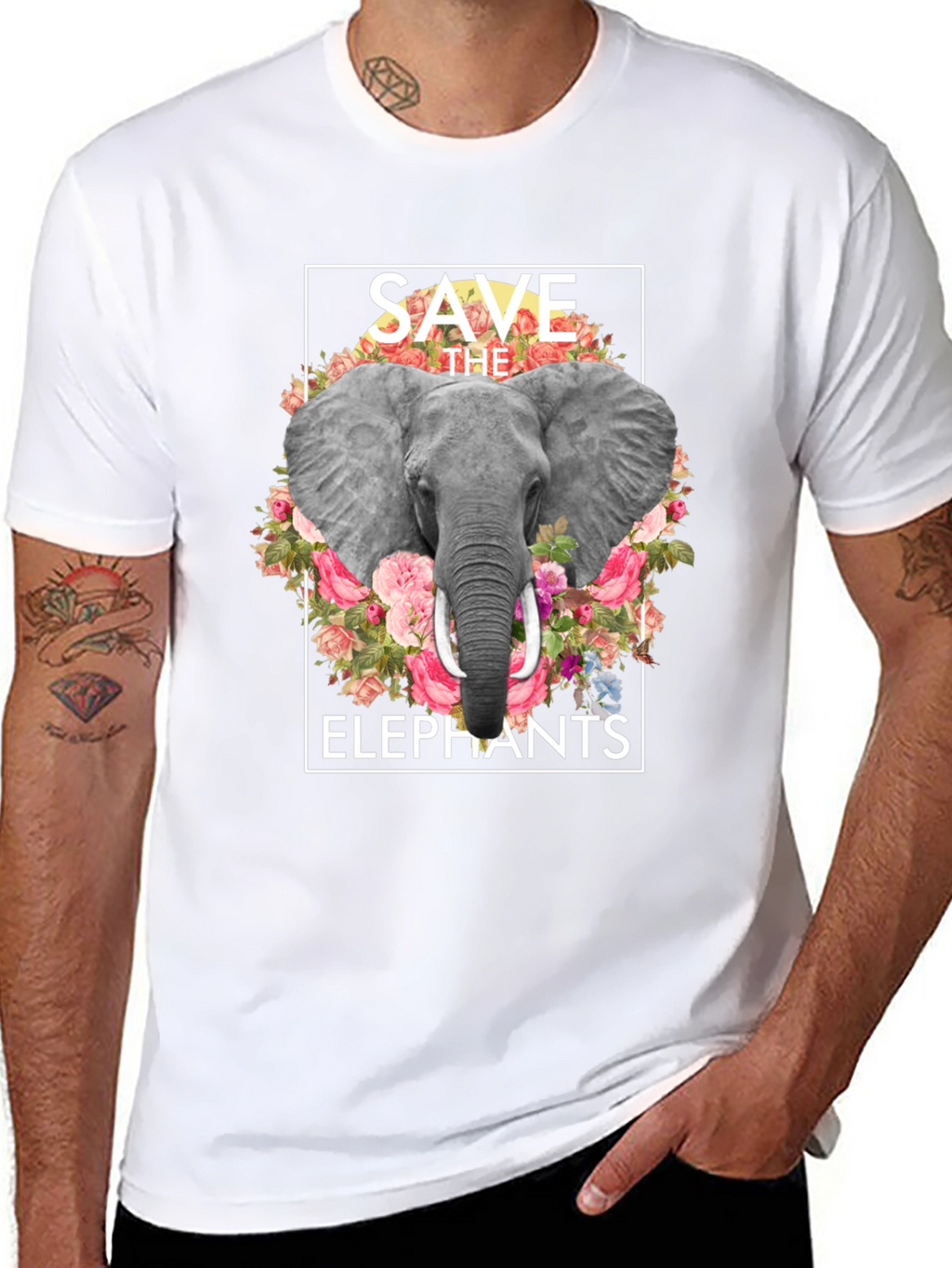 Save the Elephants Floral Graphic T-Shirt