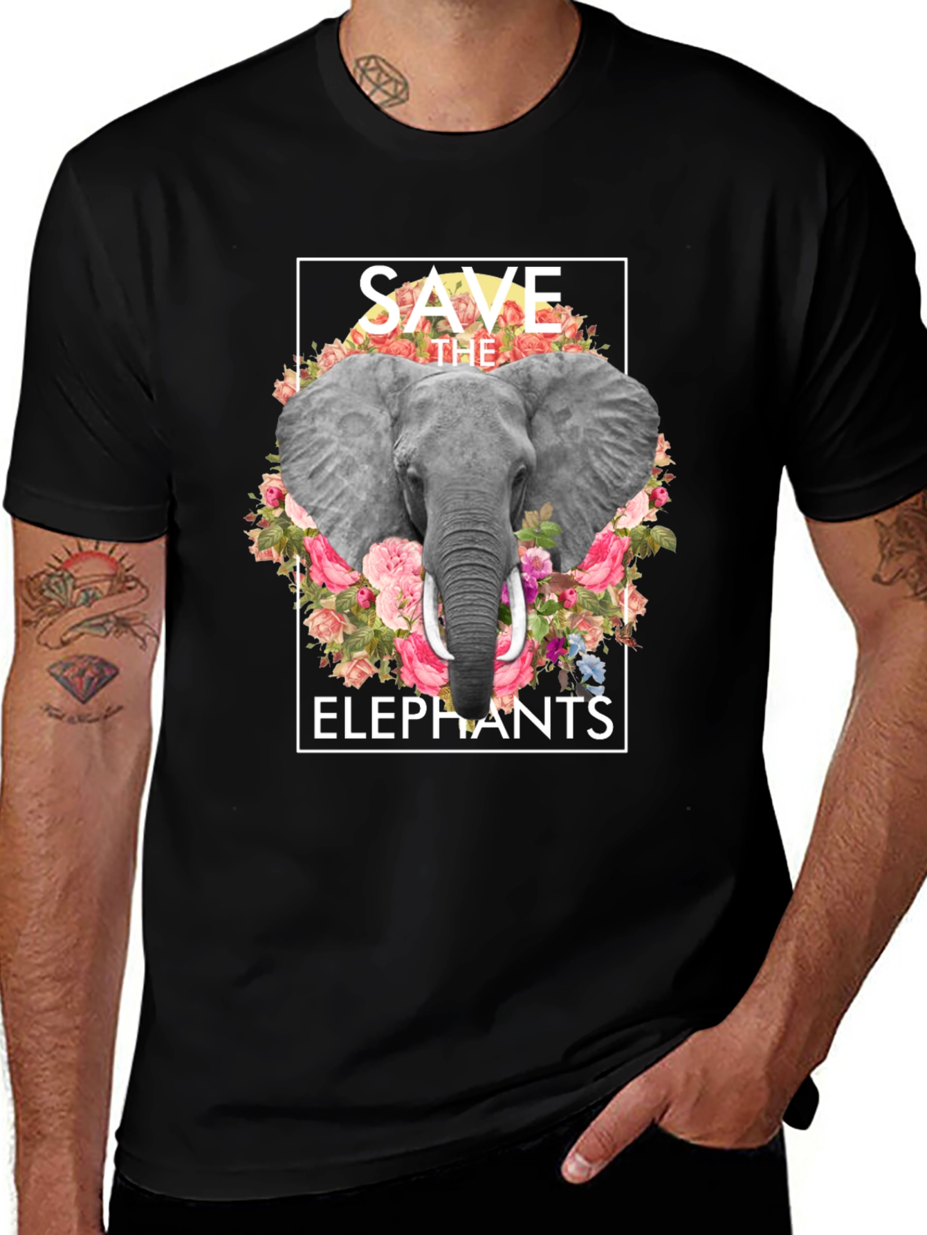 Save the Elephants Floral Graphic T-Shirt