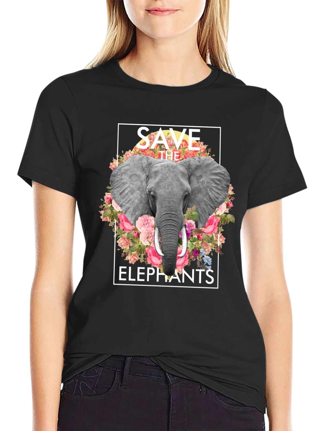 Save the Elephants Floral Graphic T-Shirt