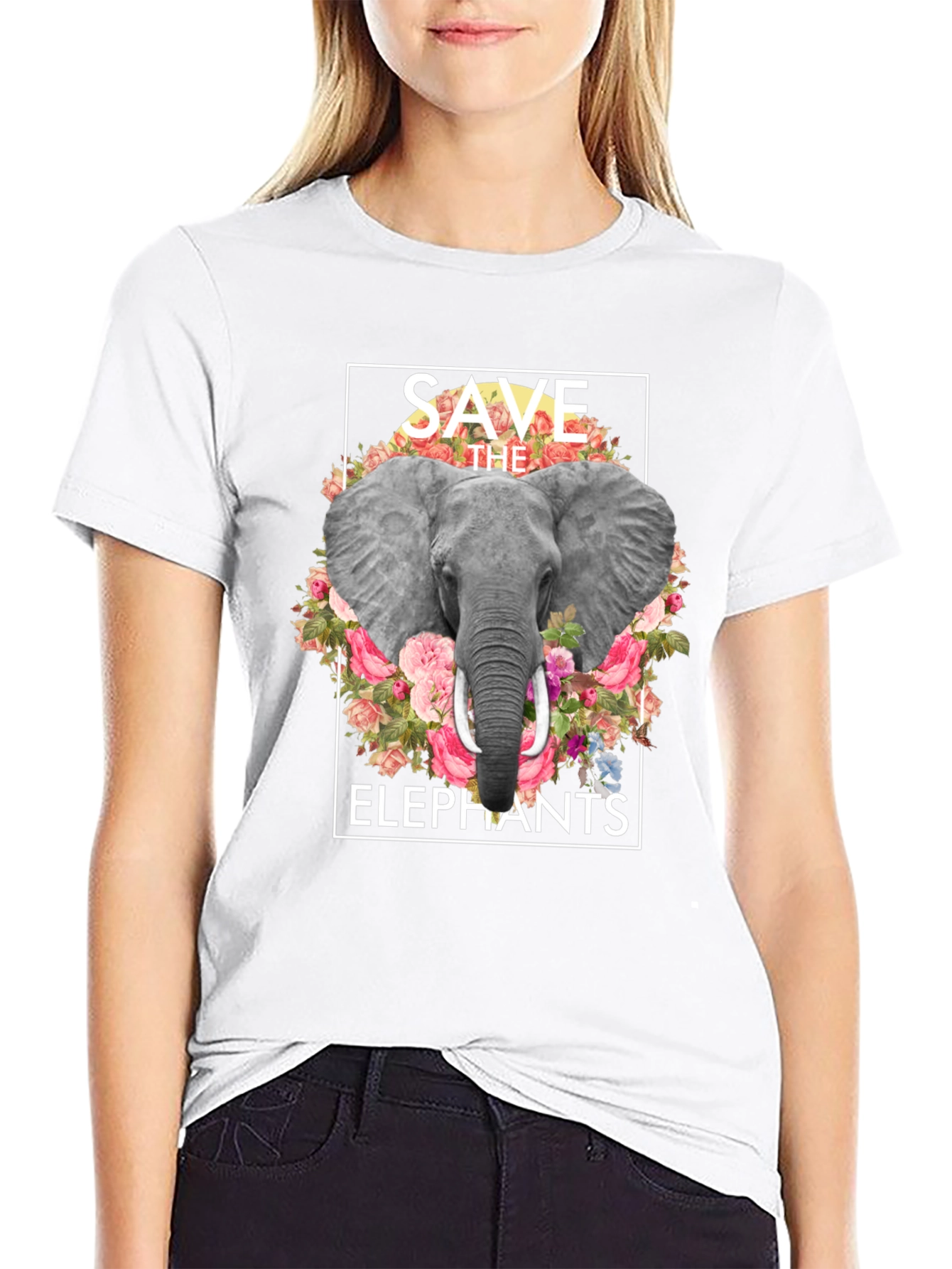 Save the Elephants Floral Graphic T-Shirt