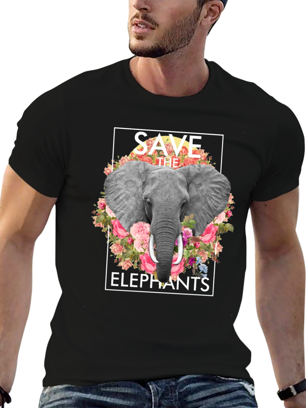 Save the Elephants Floral Graphic T-Shirt