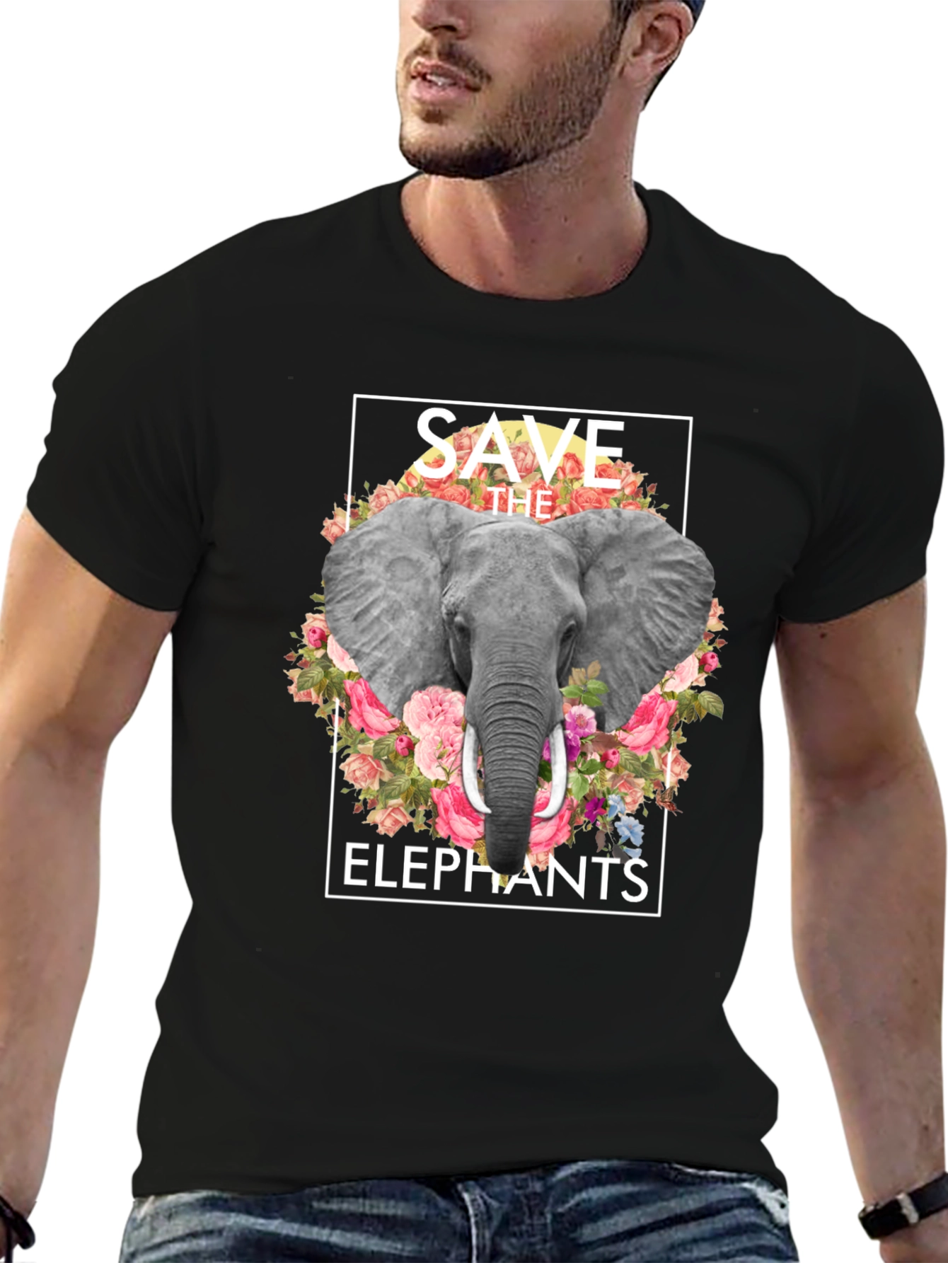 Save the Elephants Floral Graphic T-Shirt