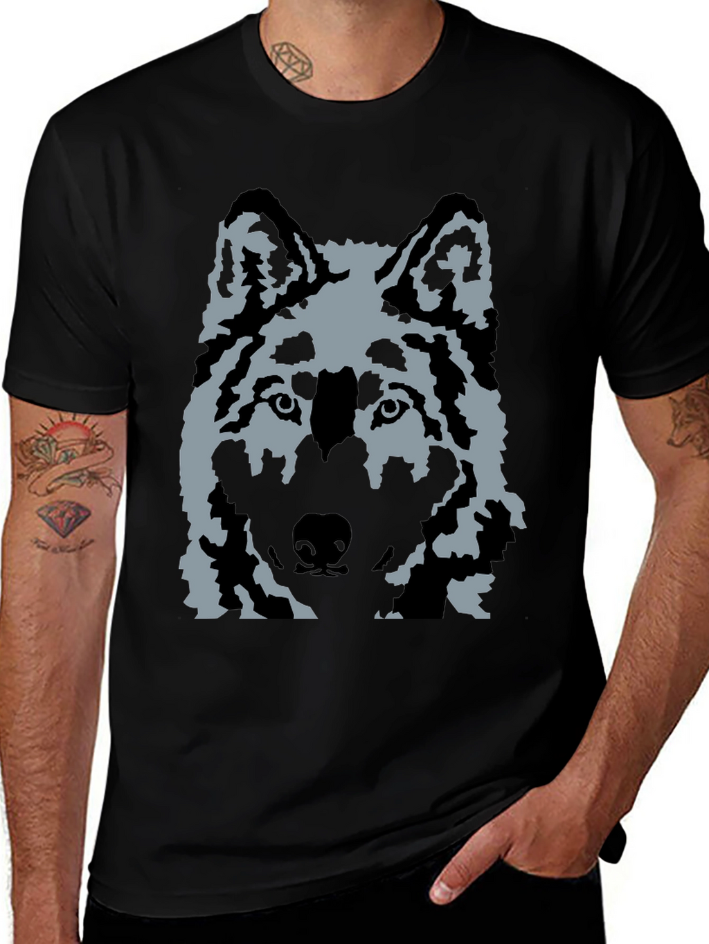 Wolf Graphic Print T-Shirt - Casual Black Tee
