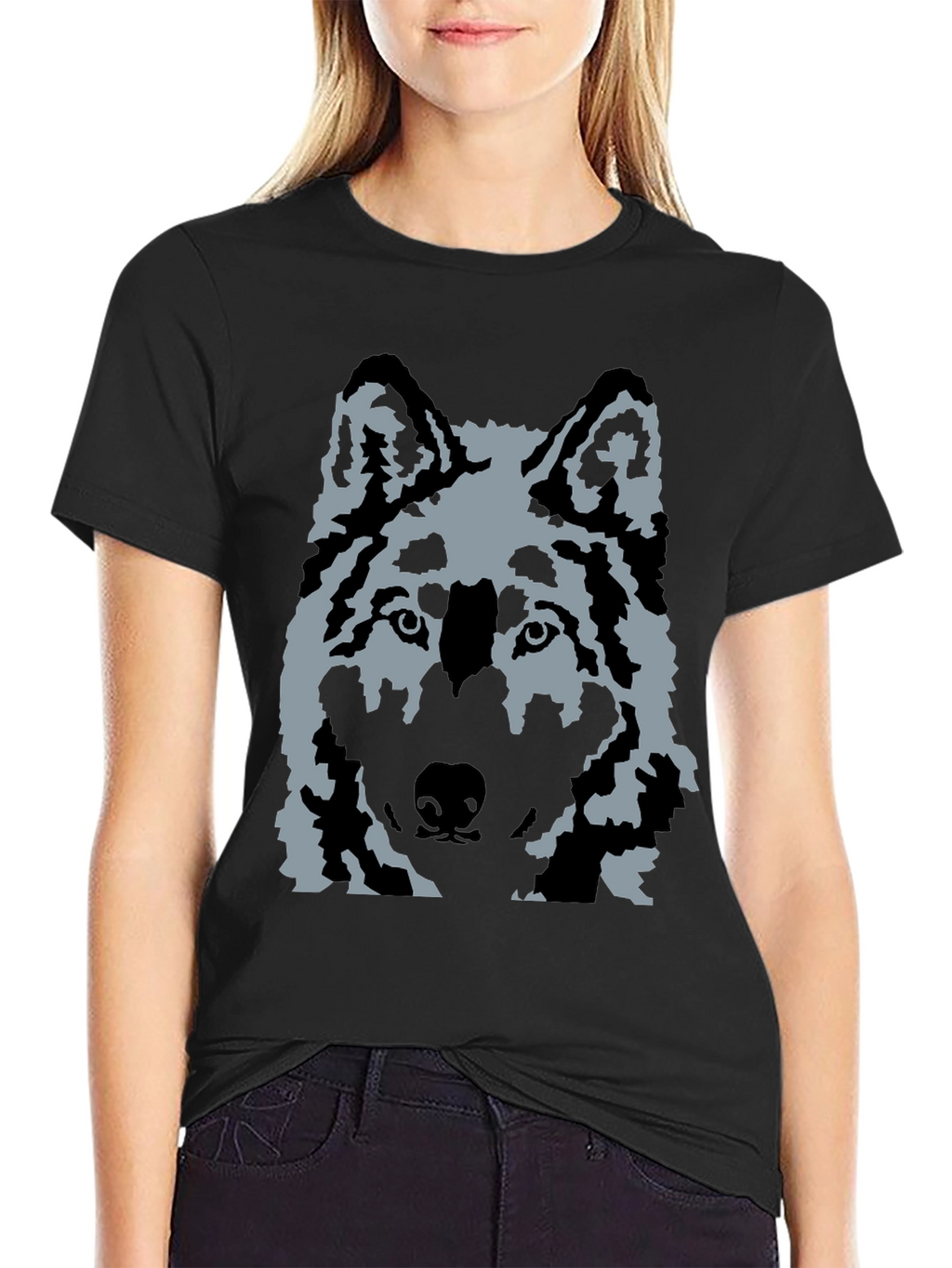Wolf Graphic Print T-Shirt - Casual Black Tee