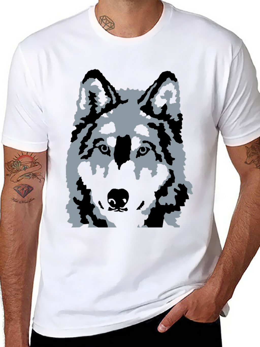 Wolf Graphic Print T-Shirt - Casual Black Tee