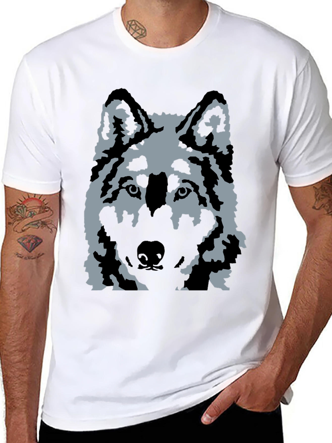 Wolf Graphic Print T-Shirt - Casual Black Tee