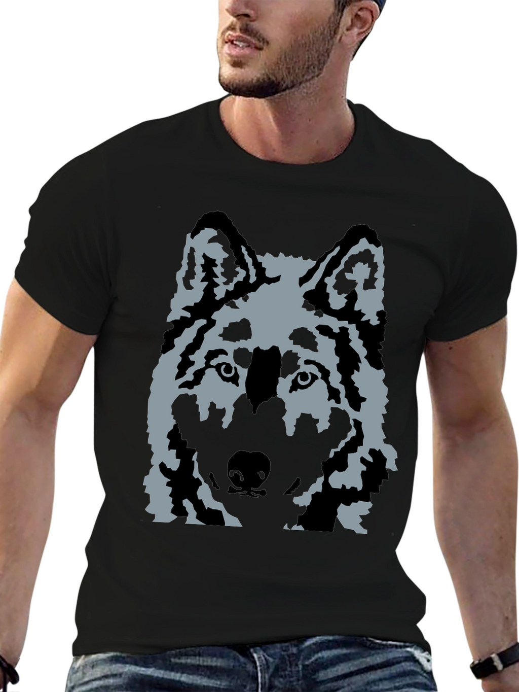 Wolf Graphic Print T-Shirt - Casual Black Tee