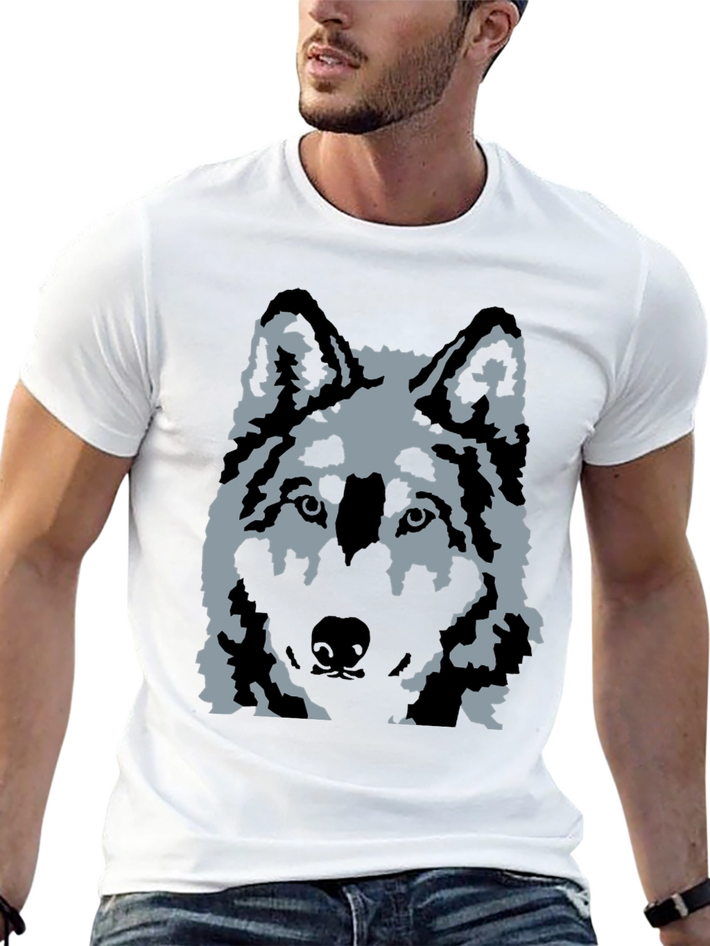 Wolf Graphic Print T-Shirt - Casual Black Tee