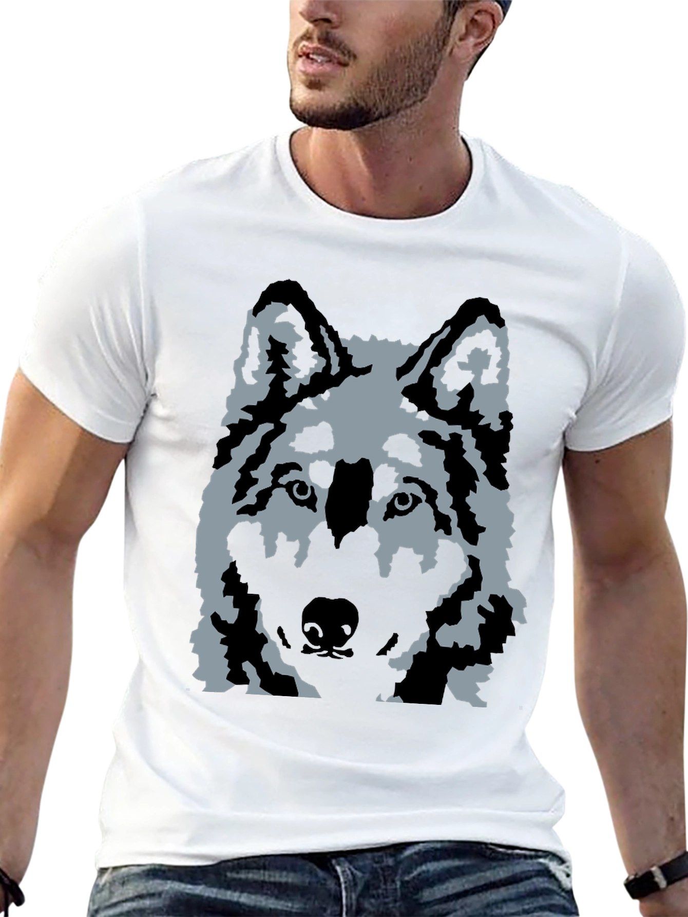 Wolf Graphic Print T-Shirt - Casual Black Tee