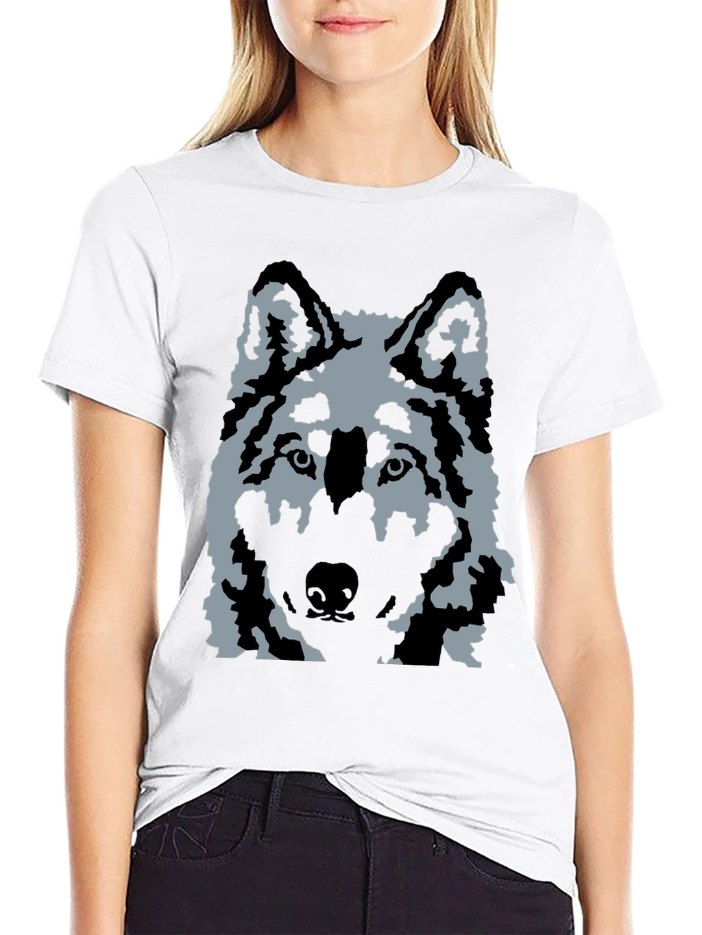 Wolf Graphic Print T-Shirt - Casual Black Tee