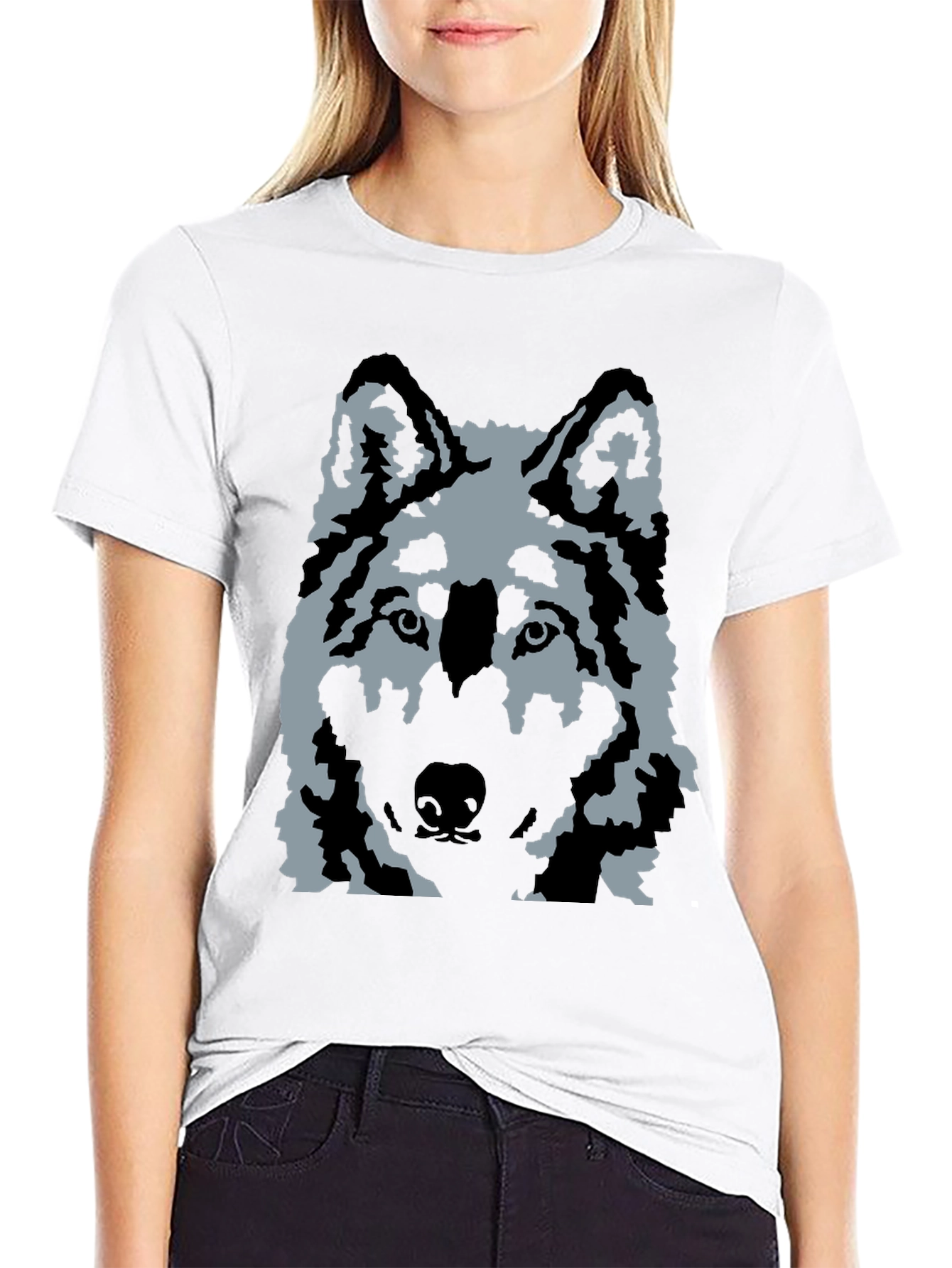 Wolf Graphic Print T-Shirt - Casual Black Tee
