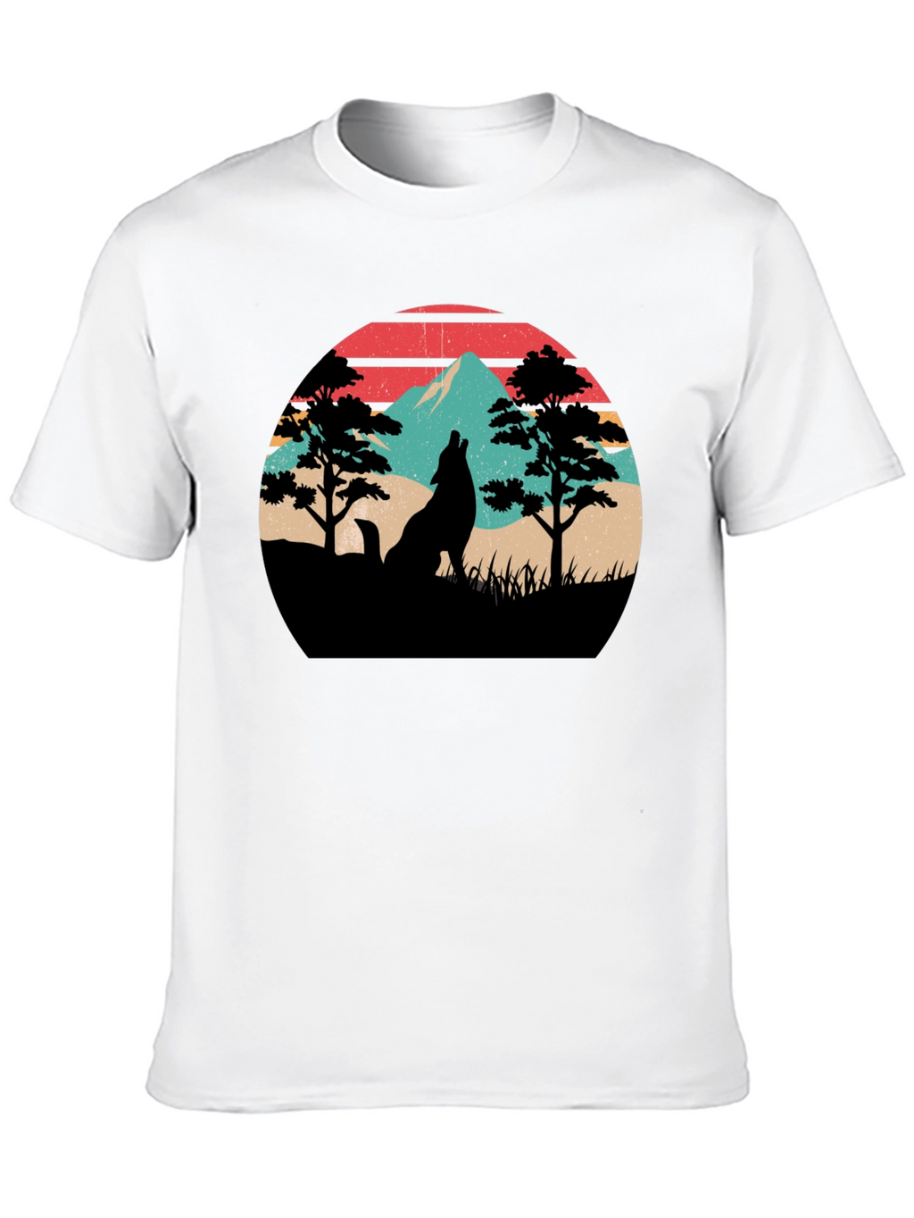 Retro Wolf Mountain Graphic T-Shirt - Black
