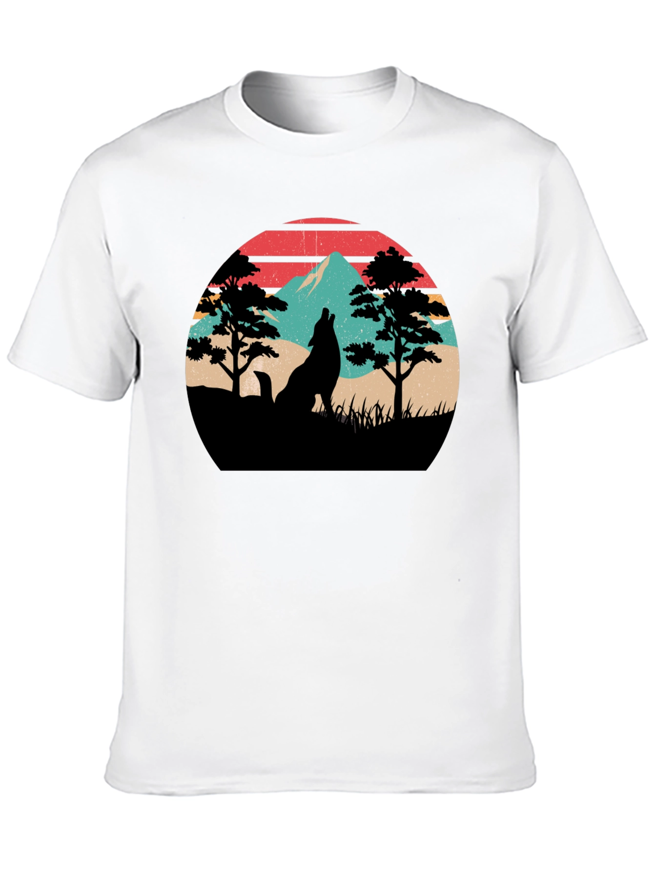 Retro Wolf Mountain Graphic T-Shirt - Black