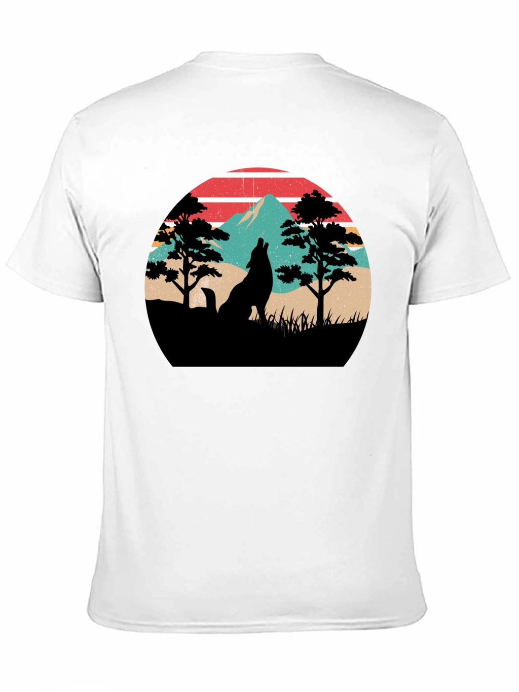 Retro Wolf Mountain Graphic T-Shirt - Black