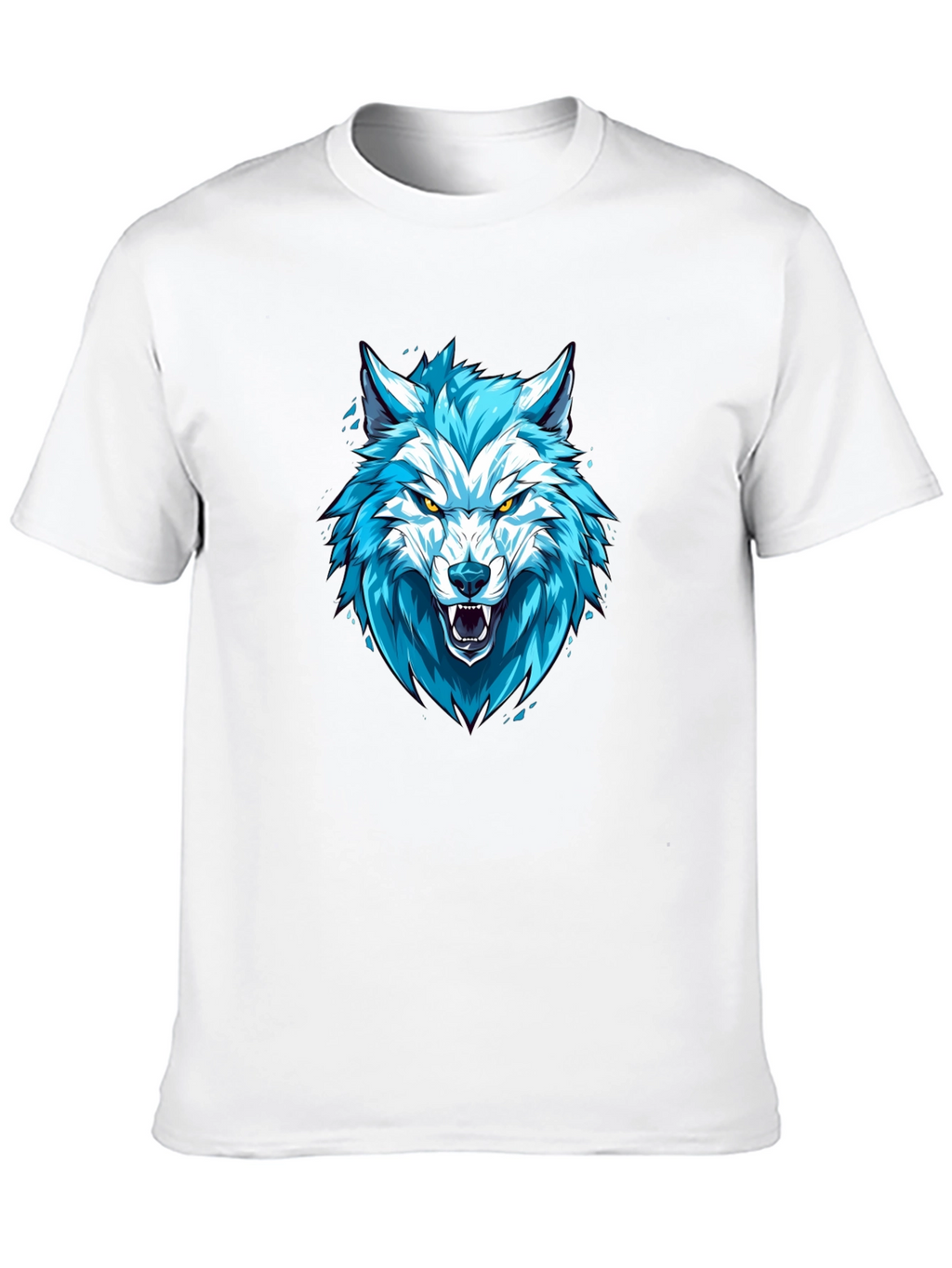 Blue Wolf Graphic Print Black T-Shirt