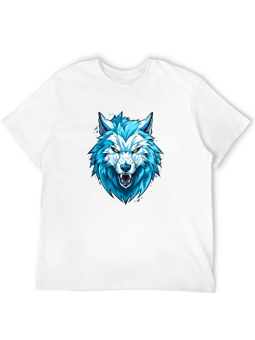 Blue Wolf Graphic Print Black T-Shirt