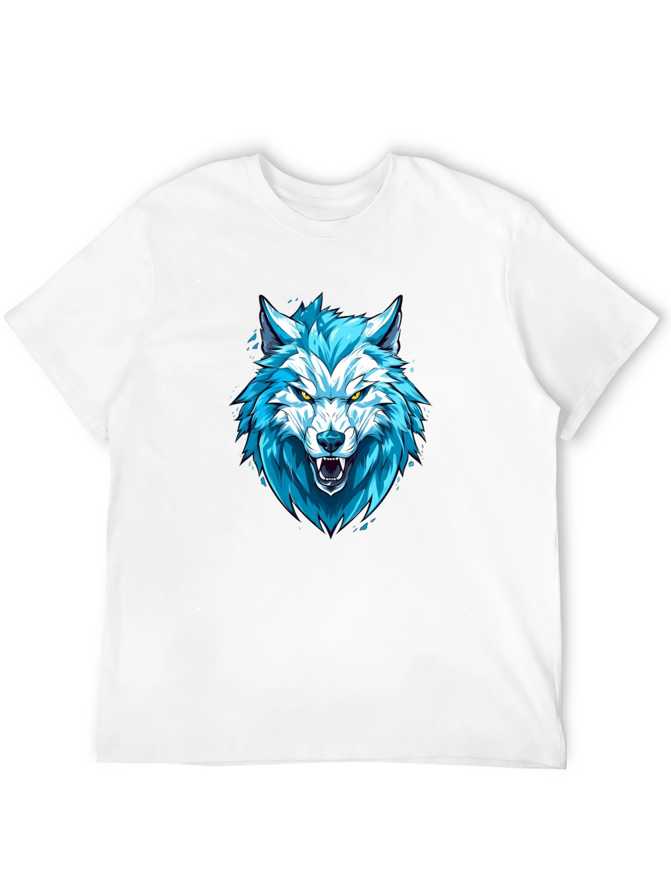 Blue Wolf Graphic Print Black T-Shirt