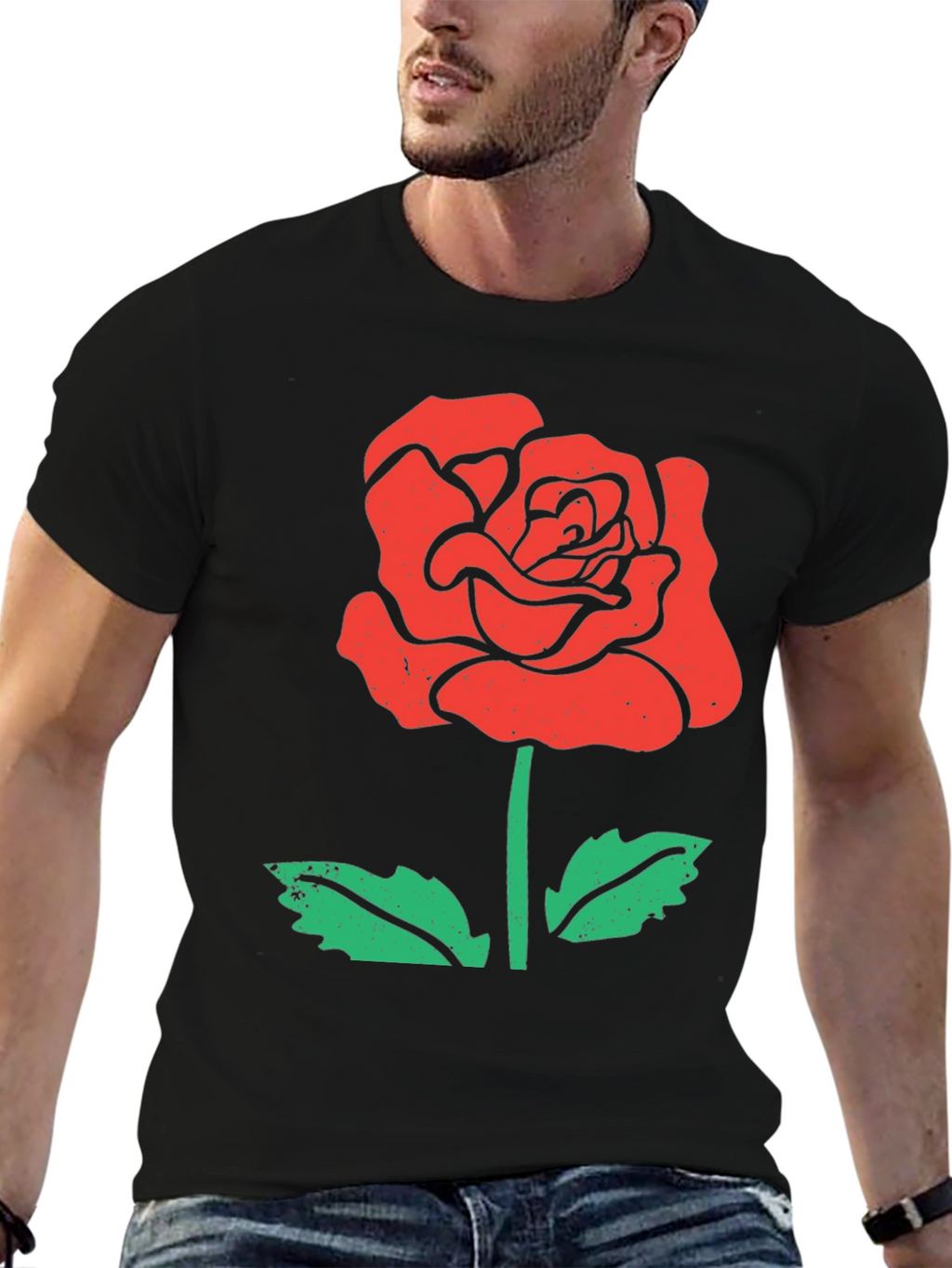 Mens Rose Graphic Black T-Shirt