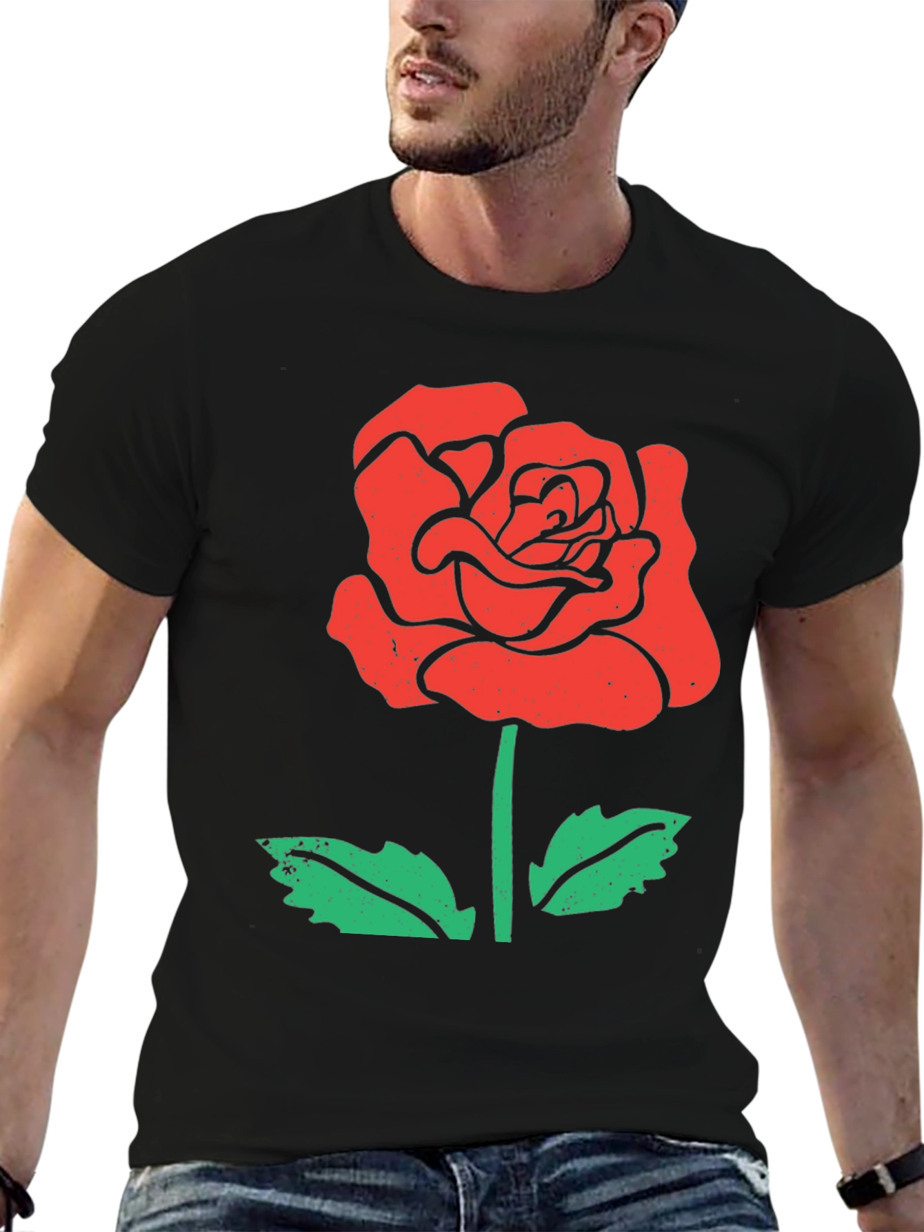 Mens Rose Graphic Black T-Shirt