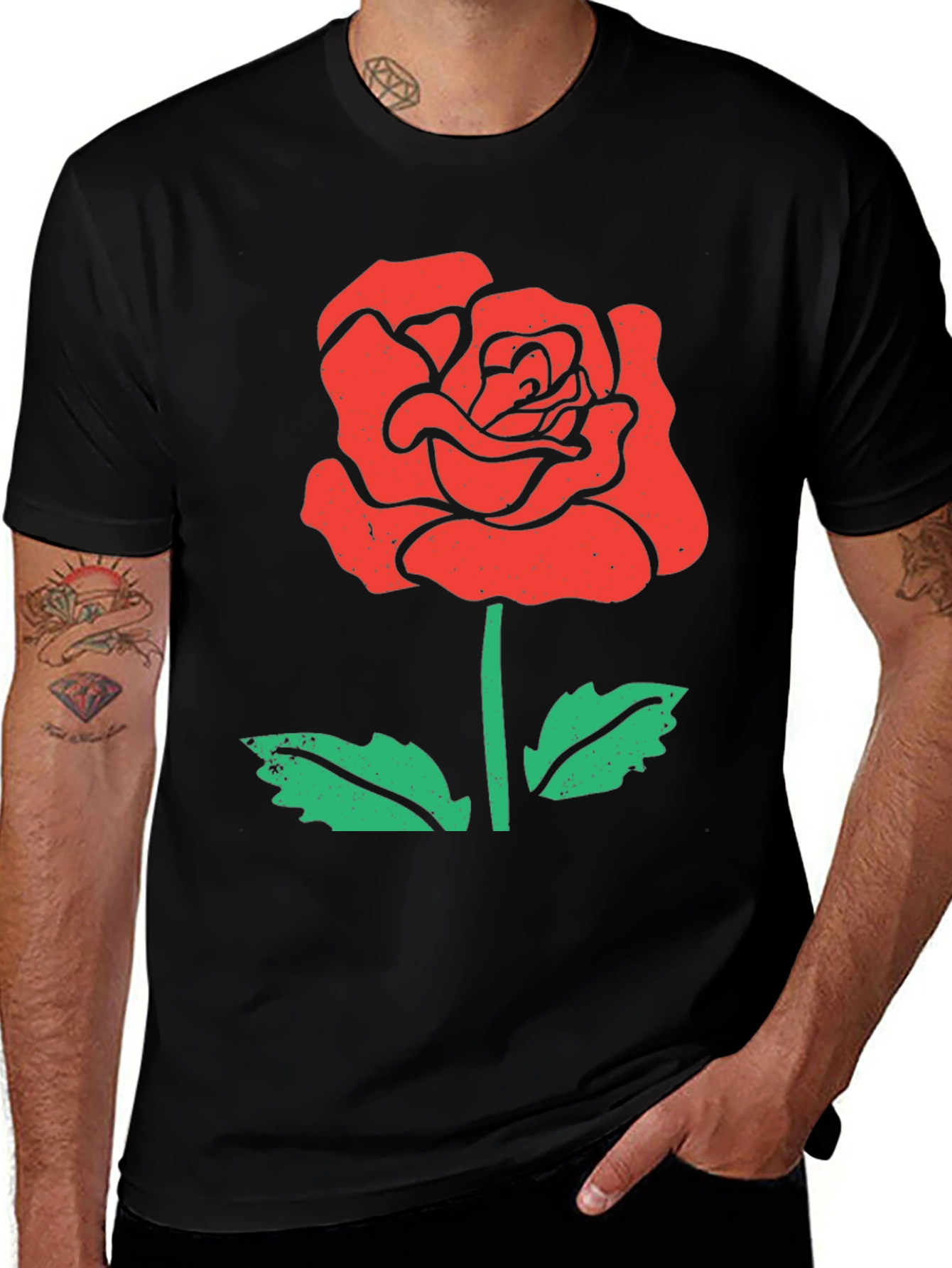 Mens Rose Graphic Black T-Shirt